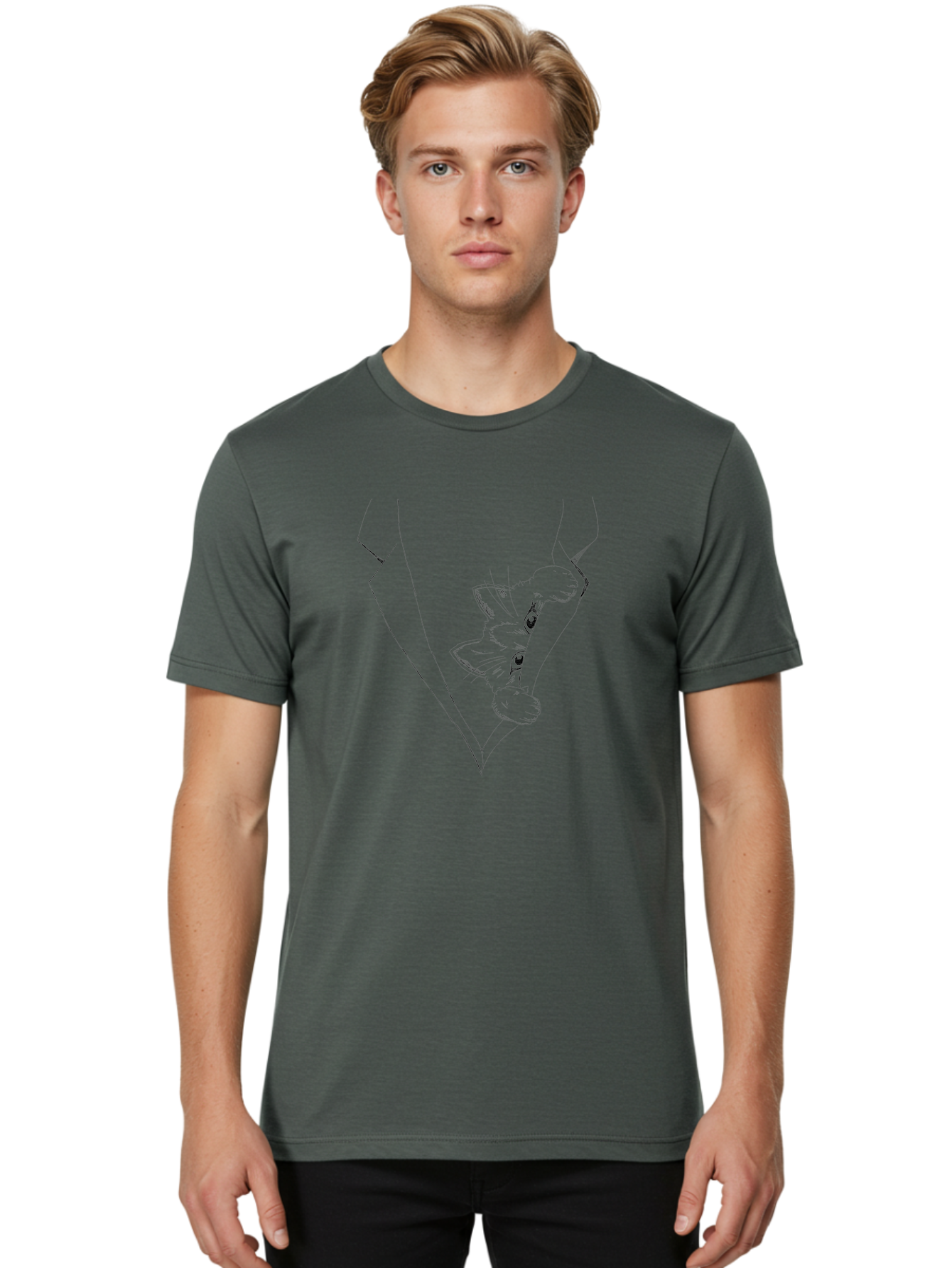 Dog-In-Diamond Men'S Graphic Tee, 100% Cotton, Comfortable Casual Summer Wear, Machine Washable, Cat In Tuxedo, Feline Fashion, Elegant Cat, Black Line Art, Whimsical Design, Stylized Illustration, Cute Cartoon, Cat Face, Stylish Accessory, - Aaa024