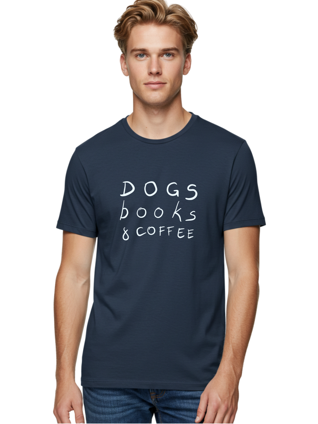 Dogs-Books-Coffee Men'S Graphic Tee, 100% Cotton, Comfortable Casual Summer Wear, Machine Washable, Dog Friendly Cafe, Coffee Shop, Bookstore, Dogs And Coffee, Pet Friendly, Relaxed Atmosphere, Casual Vibe, Coffee Culture - Aaa025