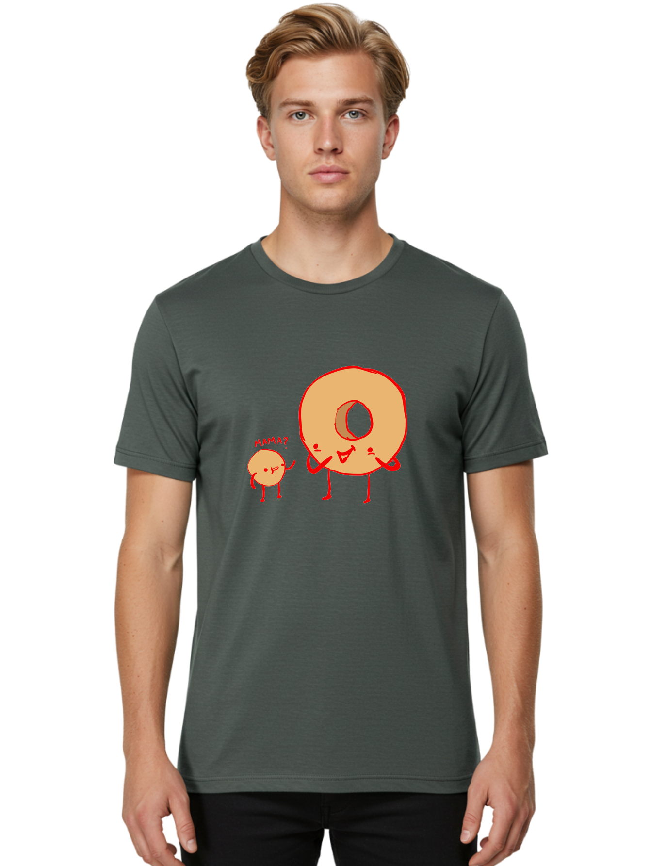 Donut-And-Ball Men'S Graphic Tee, 100% Cotton, Comfortable Casual Summer Wear, Machine Washable, Cartoon Donut, Donut Character, Cute Donut, Child Donut, Mama Donut, Sweet Treat, Funny Illustration, Donut Love, Animated Donut - Aaa026