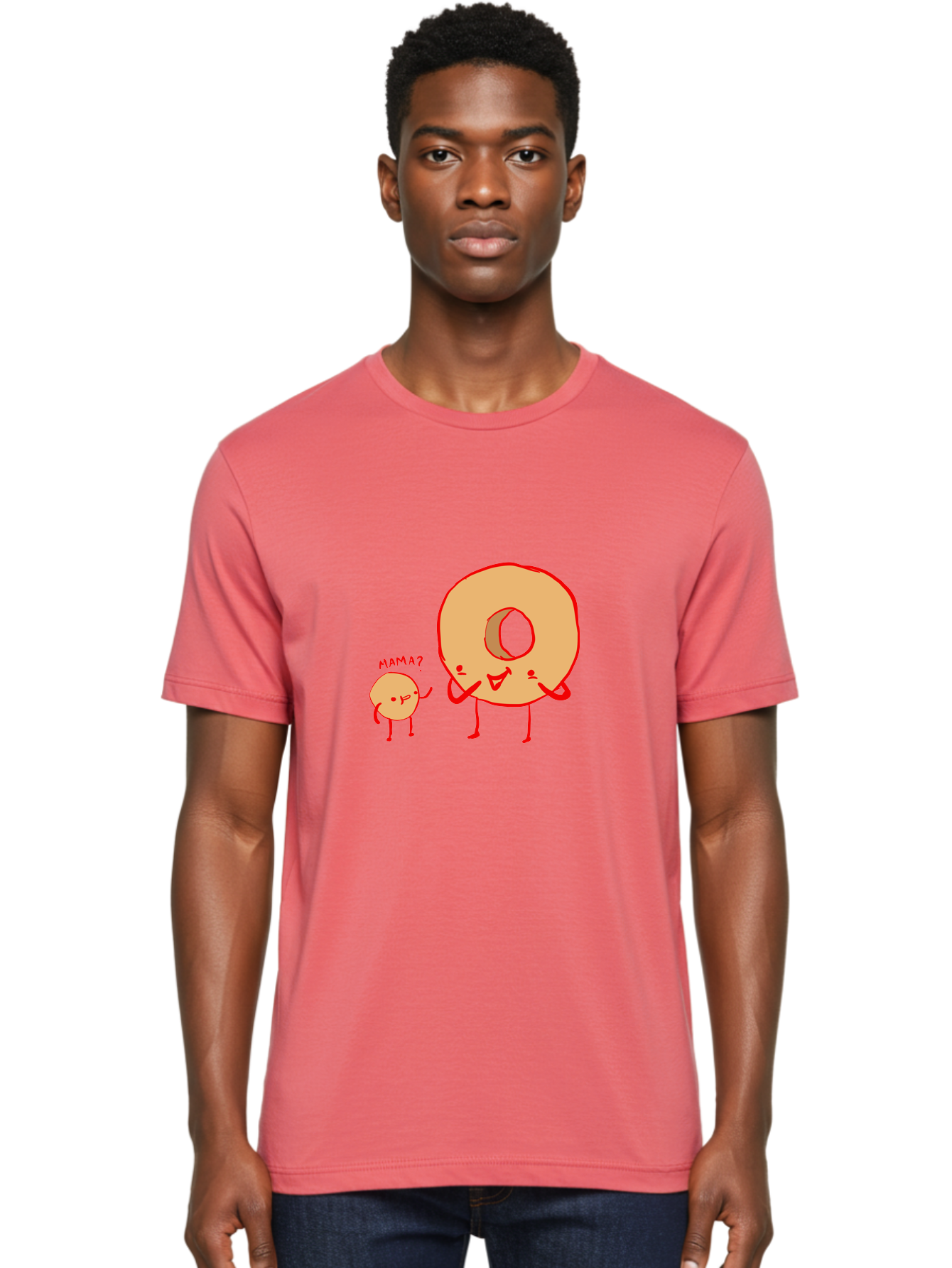 Donut-And-Ball Men'S Graphic Tee, 100% Cotton, Comfortable Casual Summer Wear, Machine Washable, Cartoon Donut, Donut Character, Cute Donut, Child Donut, Mama Donut, Sweet Treat, Funny Illustration, Donut Love, Animated Donut - Aaa026