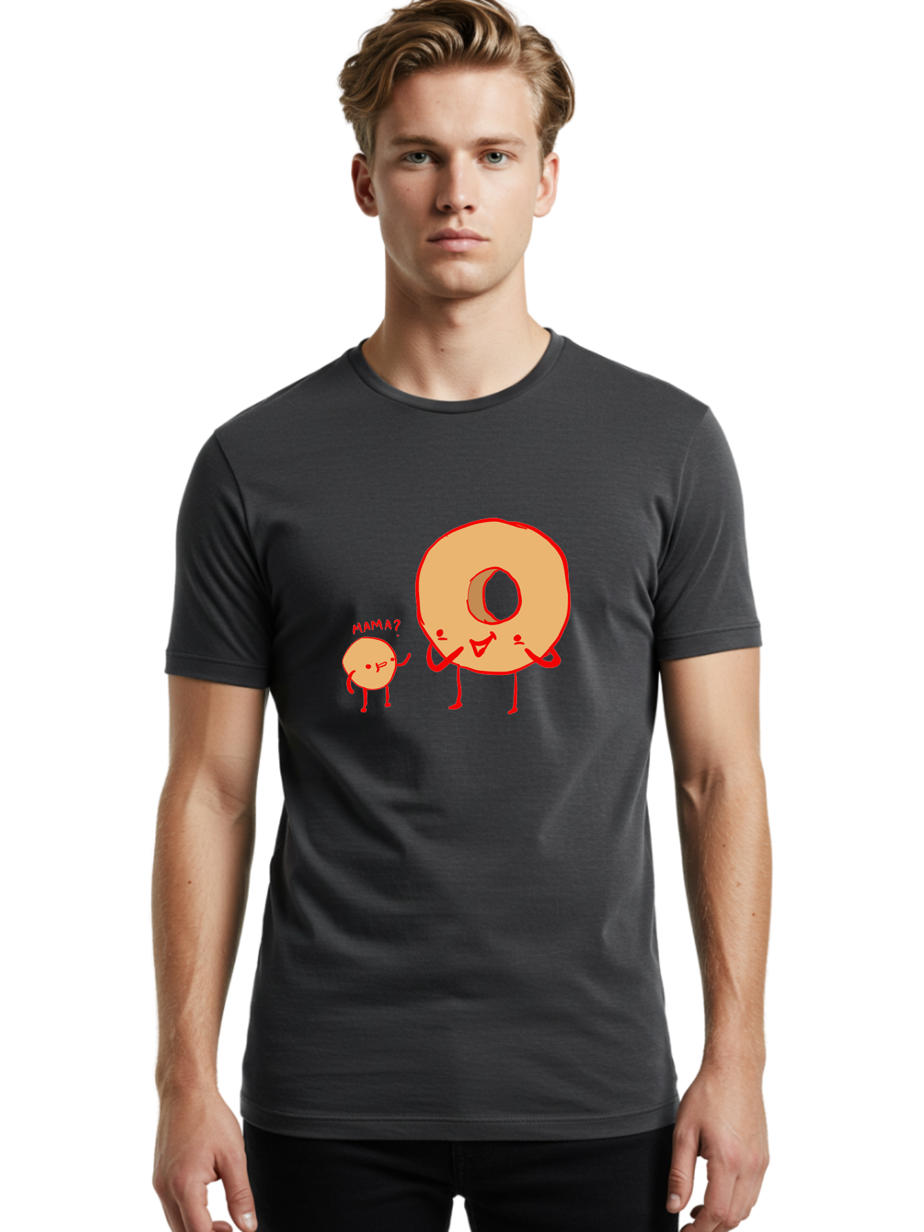 Donut-And-Ball Men'S Graphic Tee, 100% Cotton, Comfortable Casual Summer Wear, Machine Washable, Cartoon Donut, Donut Character, Cute Donut, Child Donut, Mama Donut, Sweet Treat, Funny Illustration, Donut Love, Animated Donut - Aaa026