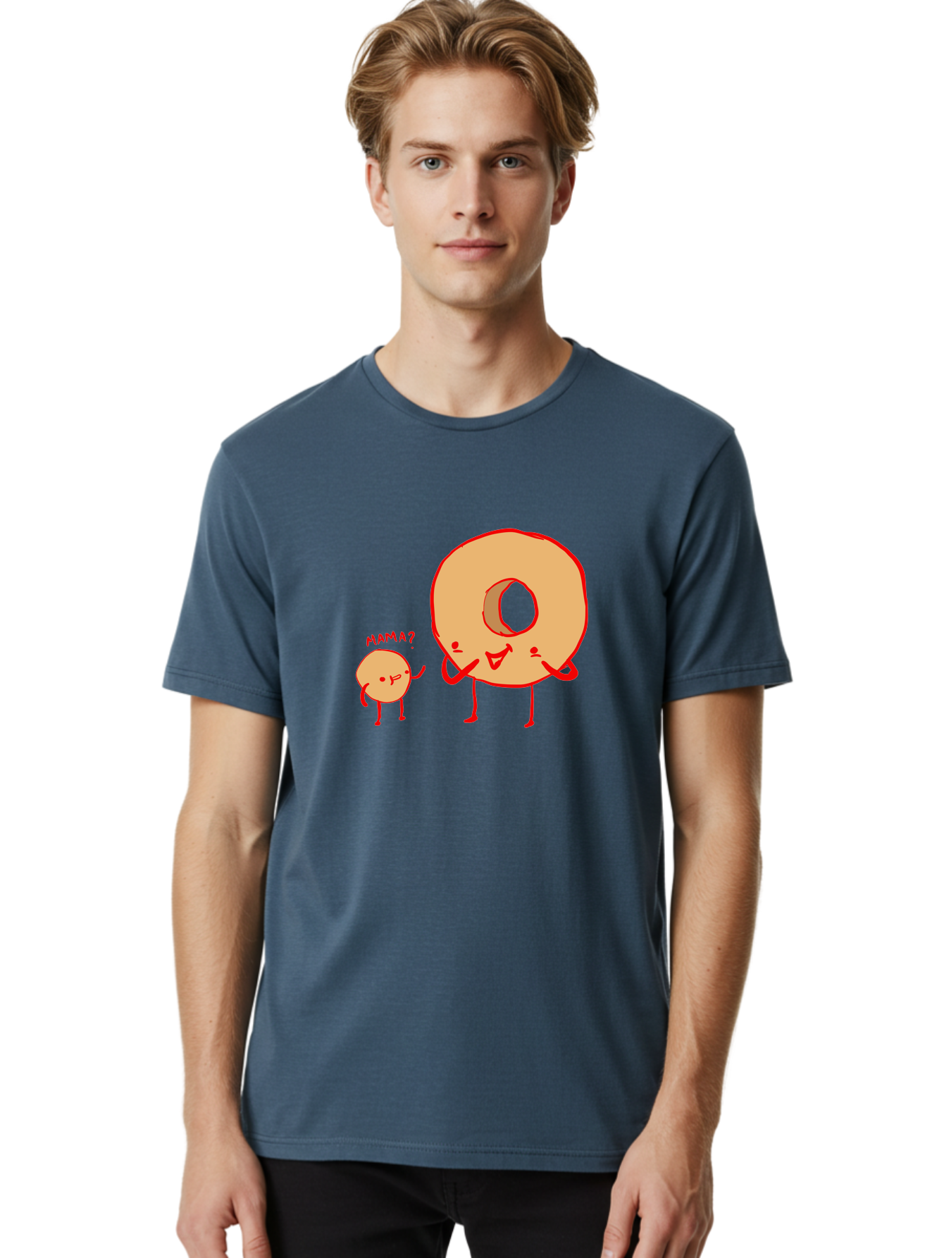 Donut-And-Ball Men'S Graphic Tee, 100% Cotton, Comfortable Casual Summer Wear, Machine Washable, Cartoon Donut, Donut Character, Cute Donut, Child Donut, Mama Donut, Sweet Treat, Funny Illustration, Donut Love, Animated Donut - Aaa026