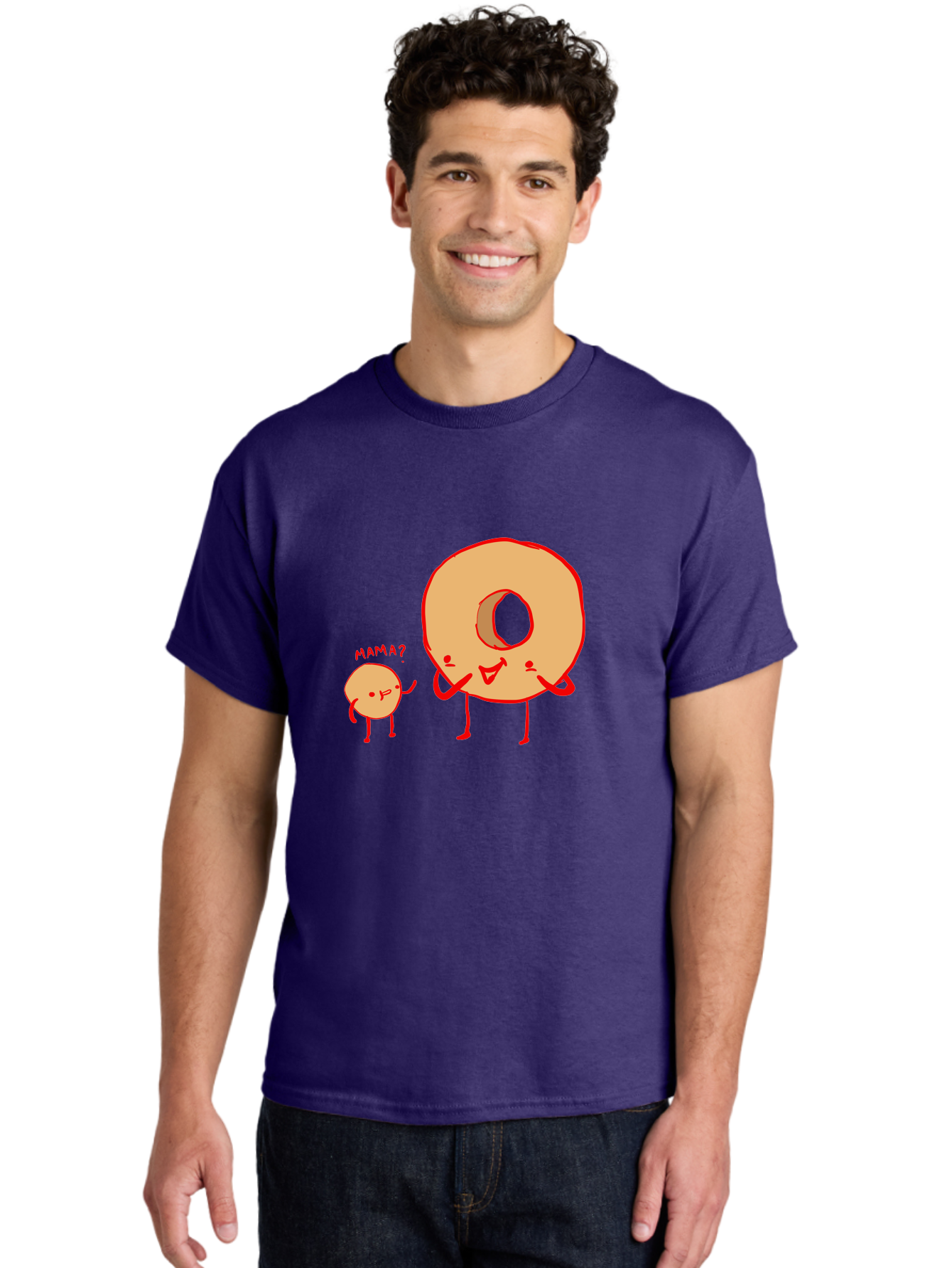 Donut-And-Ball Men'S Graphic Tee, 100% Cotton, Comfortable Casual Summer Wear, Machine Washable, Cartoon Donut, Donut Character, Cute Donut, Child Donut, Mama Donut, Sweet Treat, Funny Illustration, Donut Love, Animated Donut - Aaa026