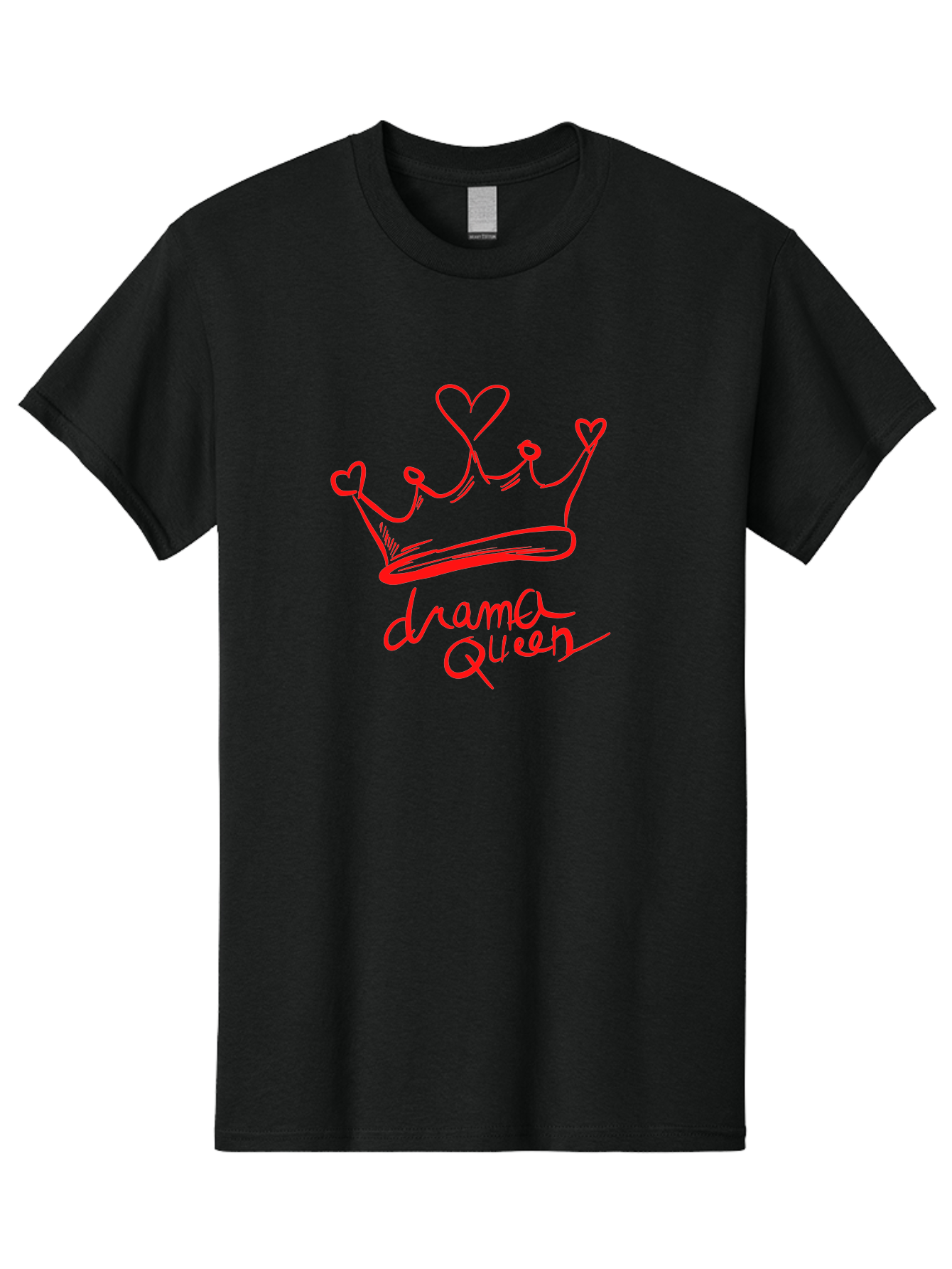 Drama-Queen Men'S Graphic Tee, 100% Cotton, Comfortable Casual Summer Wear, Machine Washable, Hand-Drawn Crown With Hearts, Red Ink Illustration, Drama Queen Phrase, Royal Symbolism, Quirky Design, Heart-Shaped Decorations - Aaa027