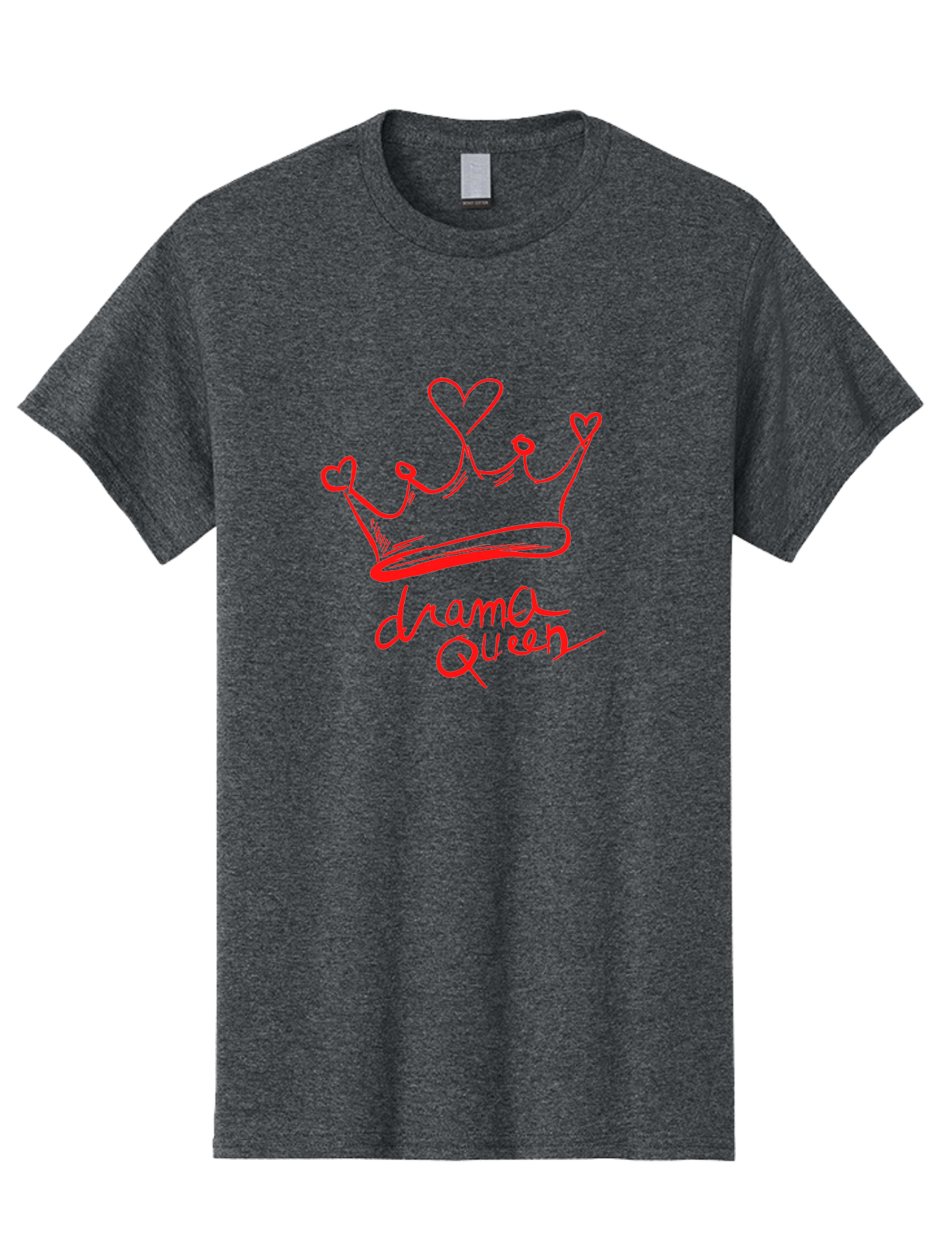Drama-Queen Men'S Graphic Tee, 100% Cotton, Comfortable Casual Summer Wear, Machine Washable, Hand-Drawn Crown With Hearts, Red Ink Illustration, Drama Queen Phrase, Royal Symbolism, Quirky Design, Heart-Shaped Decorations - Aaa027