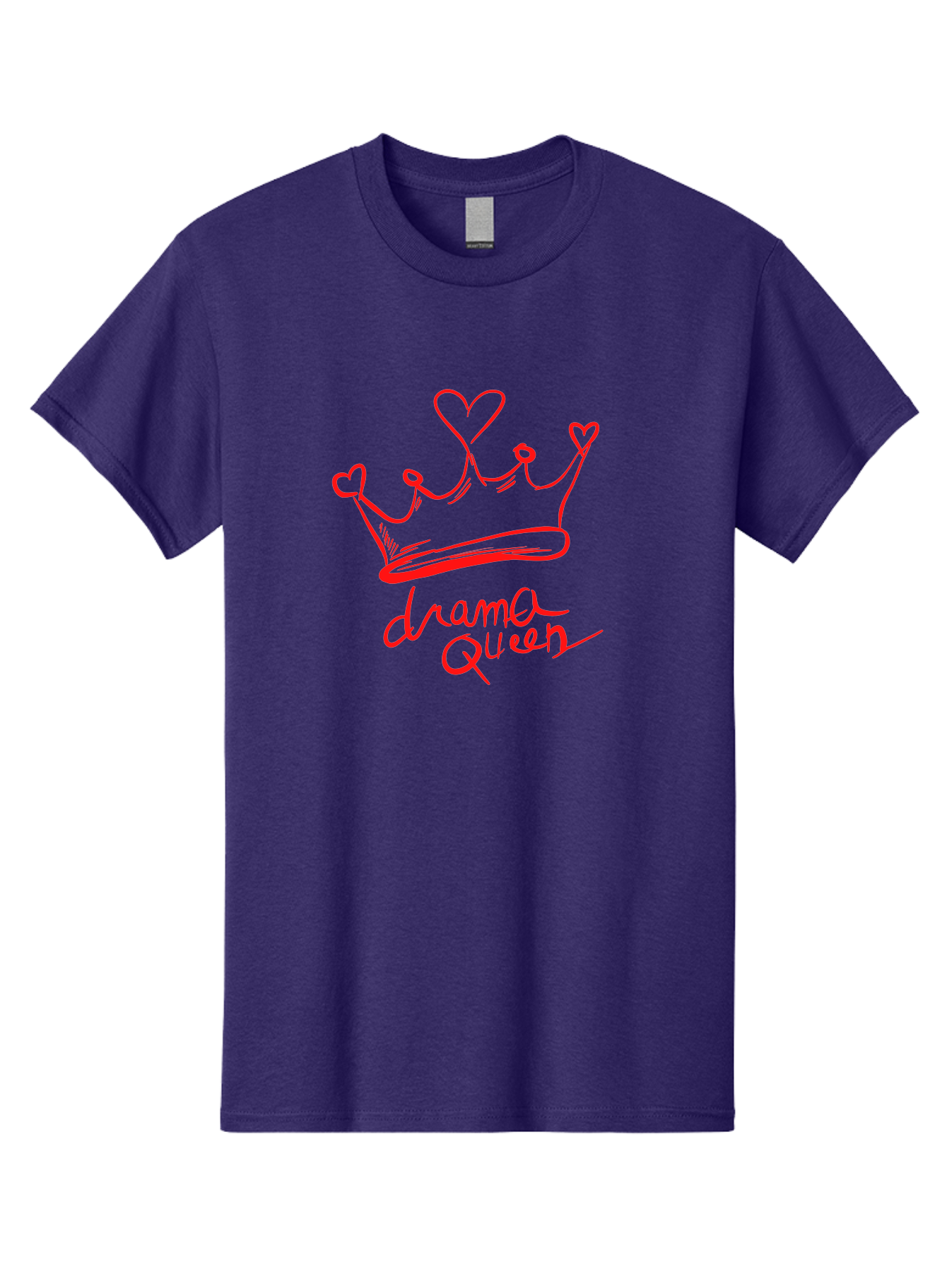 Drama-Queen Men'S Graphic Tee, 100% Cotton, Comfortable Casual Summer Wear, Machine Washable, Hand-Drawn Crown With Hearts, Red Ink Illustration, Drama Queen Phrase, Royal Symbolism, Quirky Design, Heart-Shaped Decorations - Aaa027