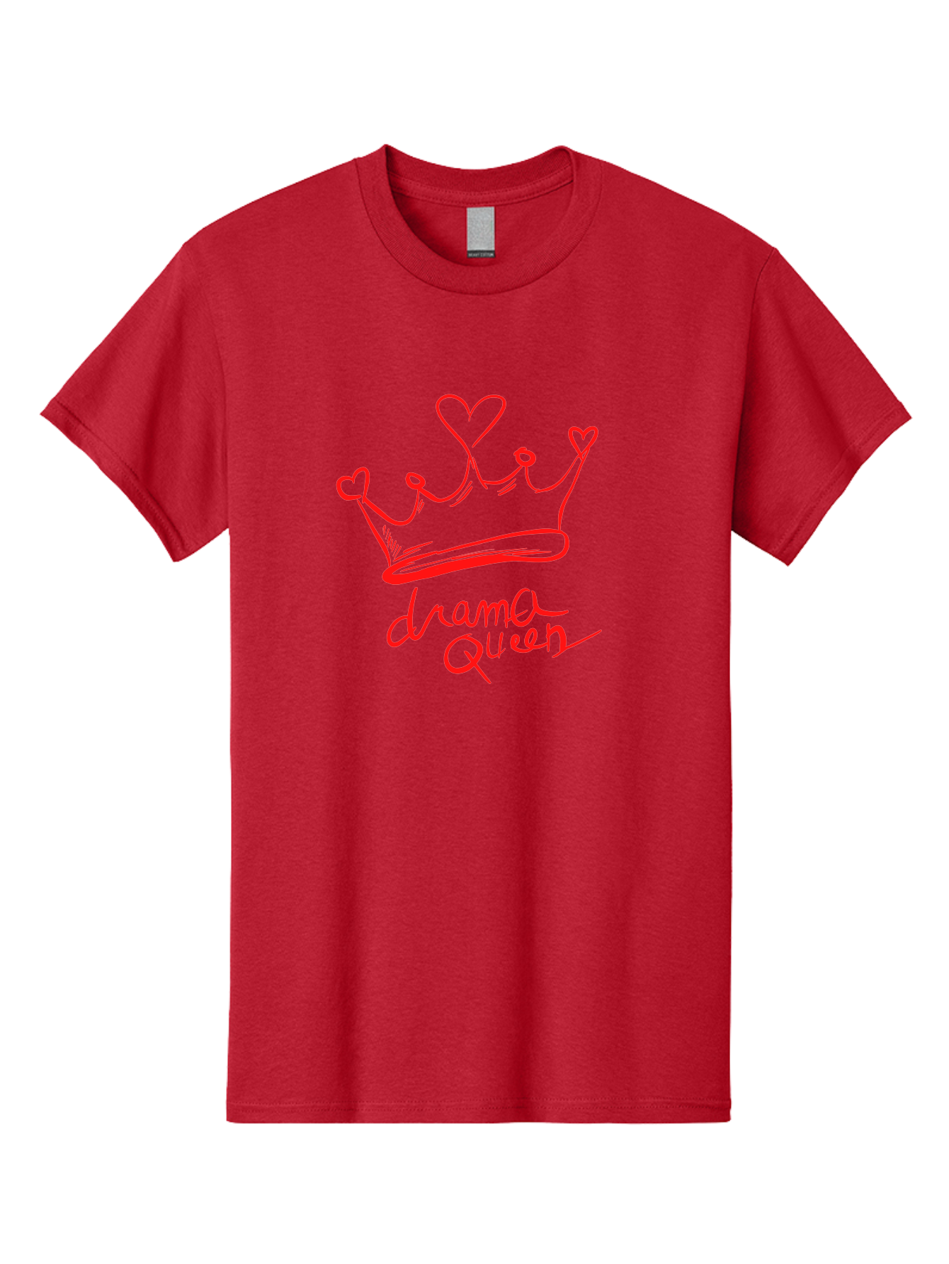 Drama-Queen Men'S Graphic Tee, 100% Cotton, Comfortable Casual Summer Wear, Machine Washable, Hand-Drawn Crown With Hearts, Red Ink Illustration, Drama Queen Phrase, Royal Symbolism, Quirky Design, Heart-Shaped Decorations - Aaa027