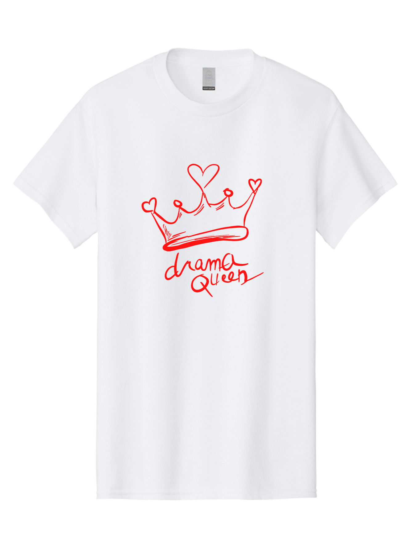 Drama-Queen Men'S Graphic Tee, 100% Cotton, Comfortable Casual Summer Wear, Machine Washable, Hand-Drawn Crown With Hearts, Red Ink Illustration, Drama Queen Phrase, Royal Symbolism, Quirky Design, Heart-Shaped Decorations - Aaa027