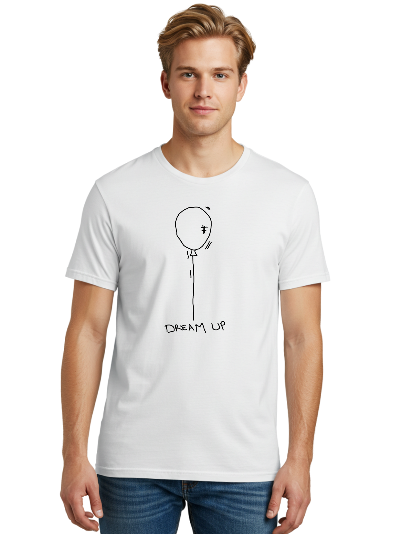 Dream-Up-Balloon Men'S Graphic Tee, 100% Cotton, Comfortable Casual Summer Wear, Machine Washable, Hand Drawn Balloon, Dream Big, Aspirations, Motivation, Inspirational Quote, Simple Illustration, Minimalistic Design, Dollar Sign Symbol - Aaa028