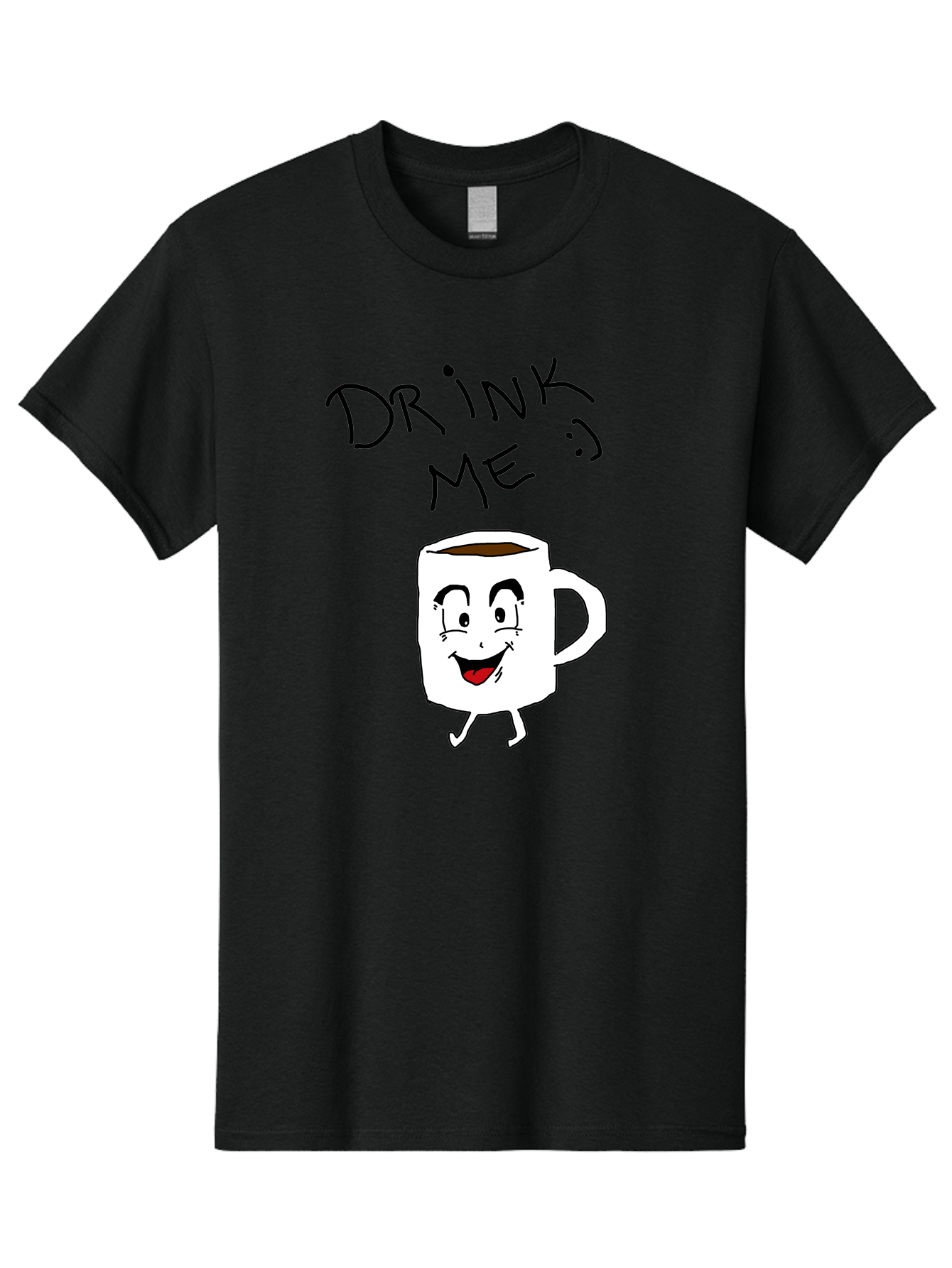Drink-Me Men'S Graphic Tee, 100% Cotton, Comfortable Casual Summer Wear, Machine Washable, Cartoon Coffee Mug, Anthropomorphic Character, Smiling Face, Happy Expression, Coffee Drink, Beverage Illustration, Funny Character Design, - Aaa029