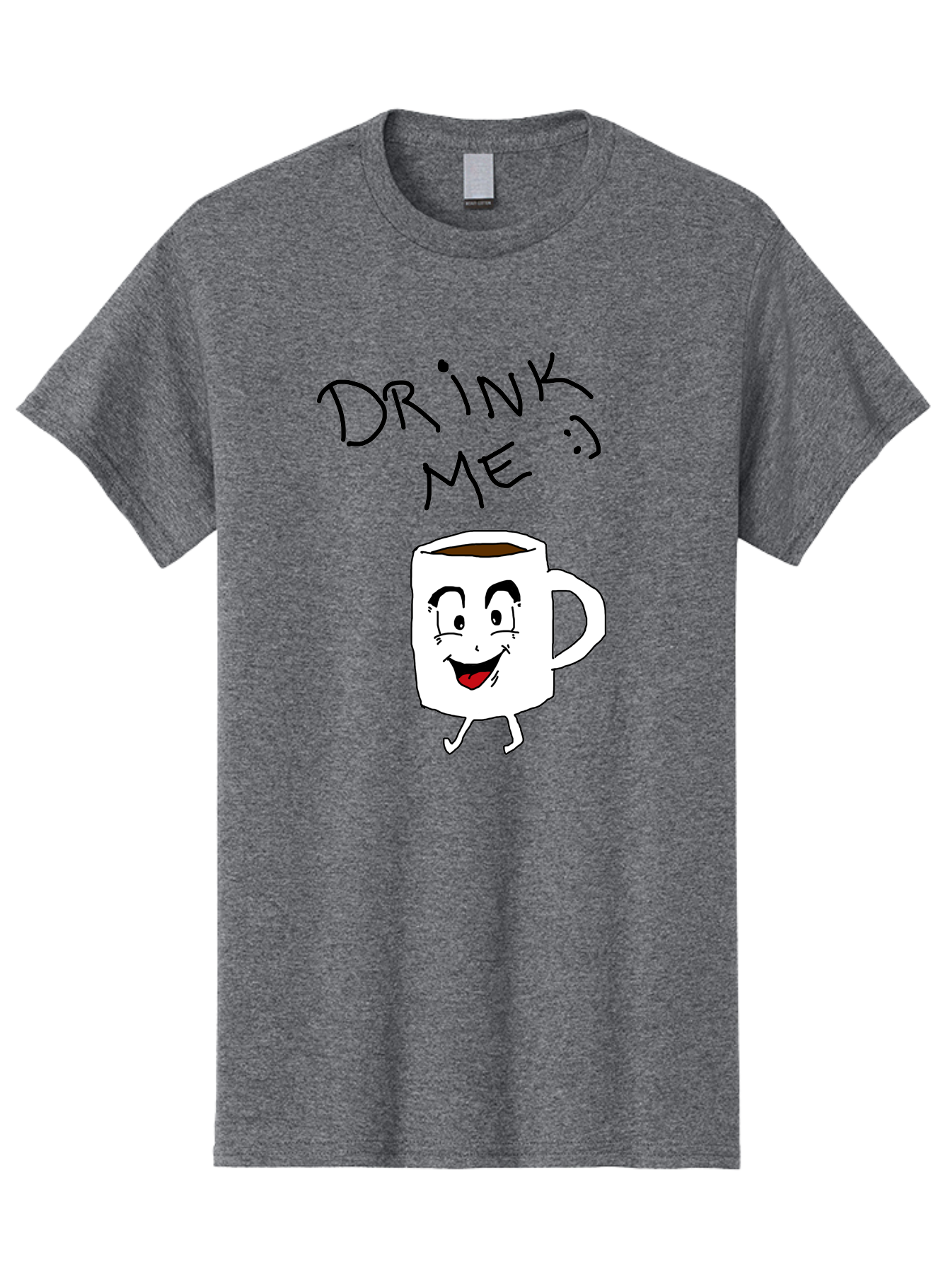 Drink-Me Men'S Graphic Tee, 100% Cotton, Comfortable Casual Summer Wear, Machine Washable, Cartoon Coffee Mug, Anthropomorphic Character, Smiling Face, Happy Expression, Coffee Drink, Beverage Illustration, Funny Character Design, - Aaa029