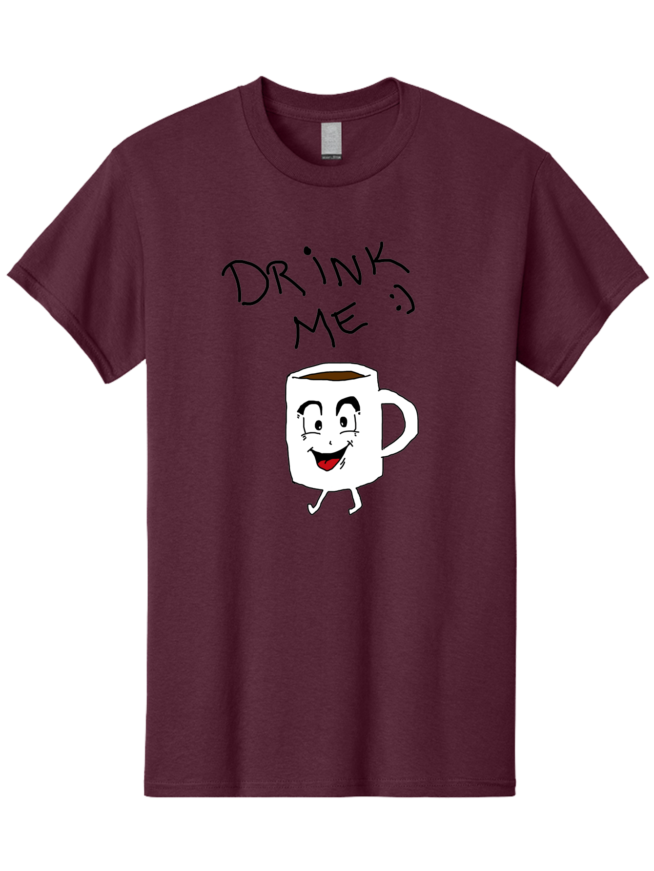 Drink-Me Men'S Graphic Tee, 100% Cotton, Comfortable Casual Summer Wear, Machine Washable, Cartoon Coffee Mug, Anthropomorphic Character, Smiling Face, Happy Expression, Coffee Drink, Beverage Illustration, Funny Character Design, - Aaa029