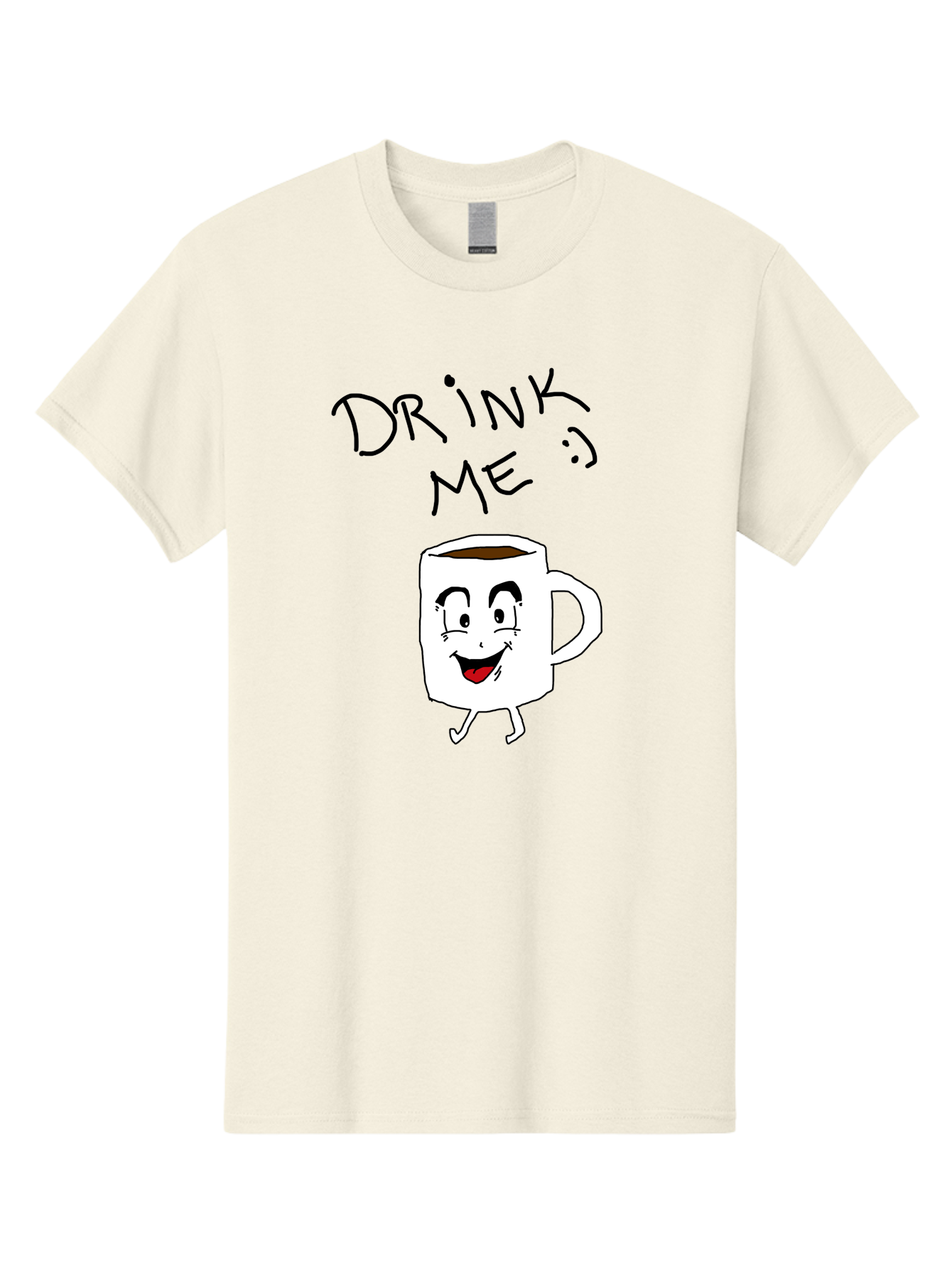 Drink-Me Men'S Graphic Tee, 100% Cotton, Comfortable Casual Summer Wear, Machine Washable, Cartoon Coffee Mug, Anthropomorphic Character, Smiling Face, Happy Expression, Coffee Drink, Beverage Illustration, Funny Character Design, - Aaa029