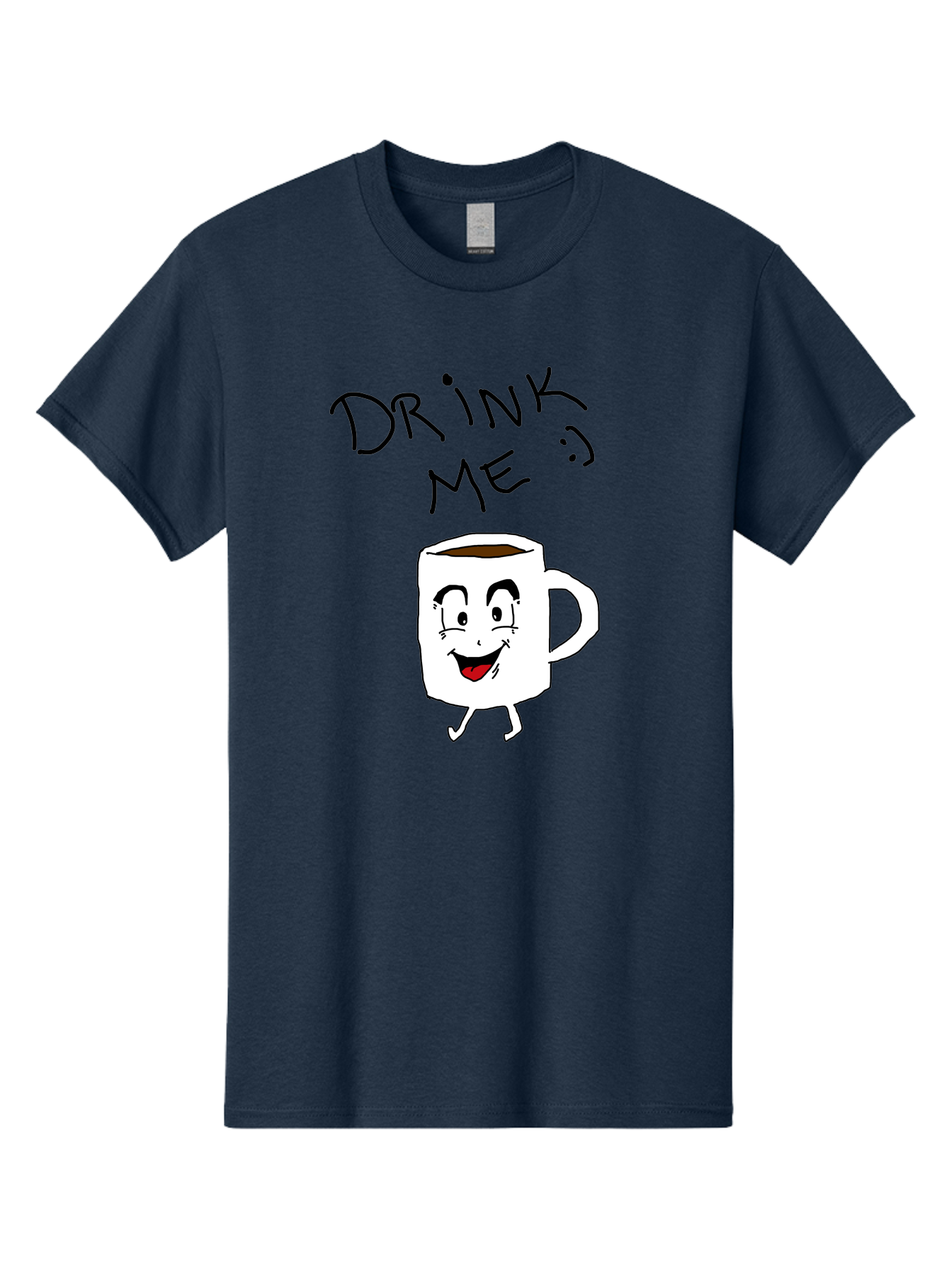 Drink-Me Men'S Graphic Tee, 100% Cotton, Comfortable Casual Summer Wear, Machine Washable, Cartoon Coffee Mug, Anthropomorphic Character, Smiling Face, Happy Expression, Coffee Drink, Beverage Illustration, Funny Character Design, - Aaa029