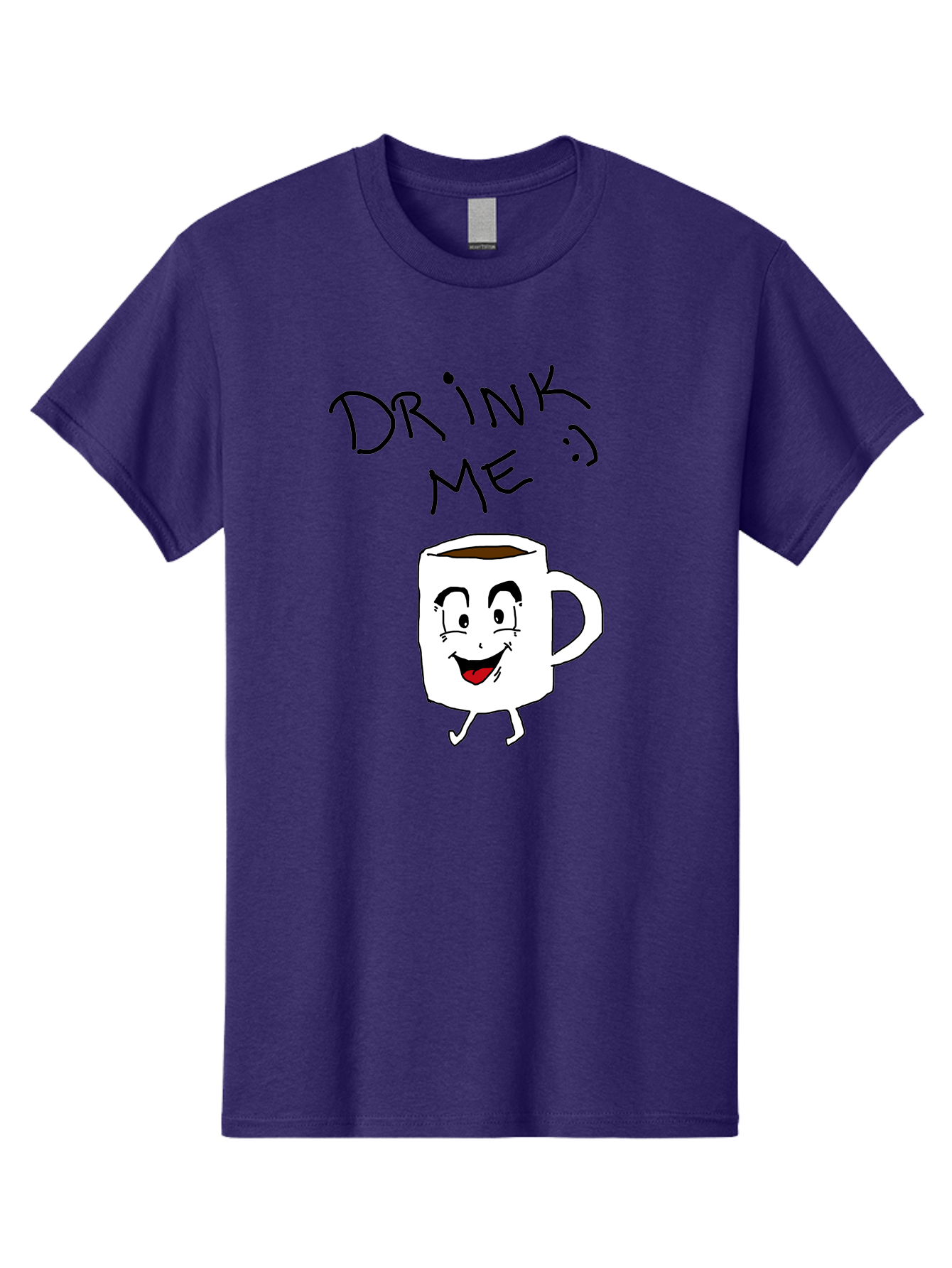 Drink-Me Men'S Graphic Tee, 100% Cotton, Comfortable Casual Summer Wear, Machine Washable, Cartoon Coffee Mug, Anthropomorphic Character, Smiling Face, Happy Expression, Coffee Drink, Beverage Illustration, Funny Character Design, - Aaa029