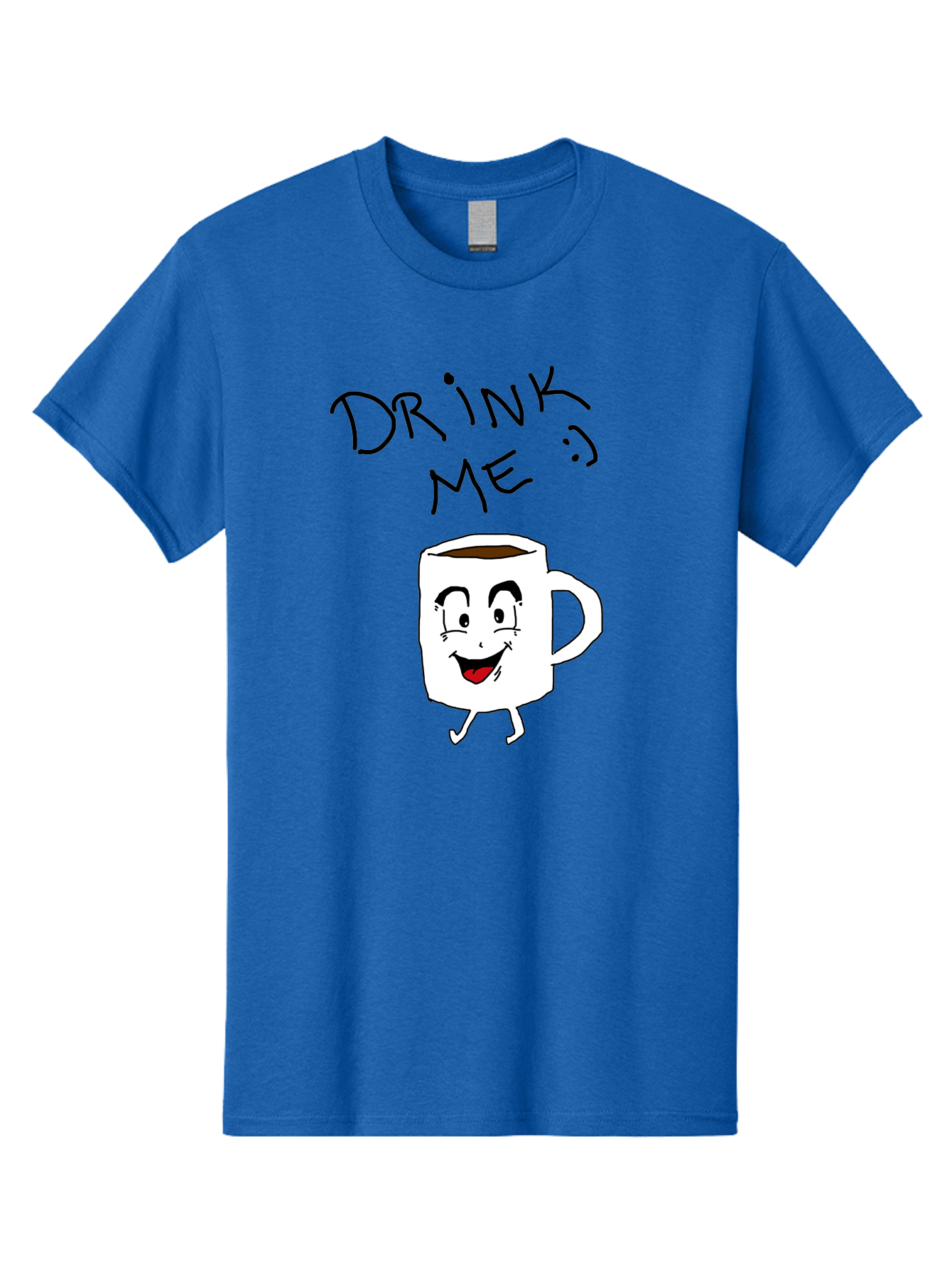 Drink-Me Men'S Graphic Tee, 100% Cotton, Comfortable Casual Summer Wear, Machine Washable, Cartoon Coffee Mug, Anthropomorphic Character, Smiling Face, Happy Expression, Coffee Drink, Beverage Illustration, Funny Character Design, - Aaa029