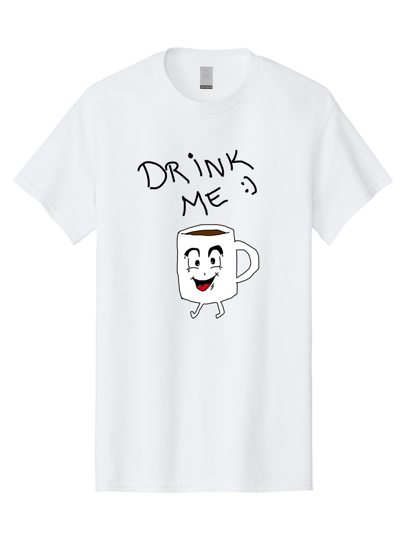 Drink-Me Men'S Graphic Tee, 100% Cotton, Comfortable Casual Summer Wear, Machine Washable, Cartoon Coffee Mug, Anthropomorphic Character, Smiling Face, Happy Expression, Coffee Drink, Beverage Illustration, Funny Character Design, - Aaa029