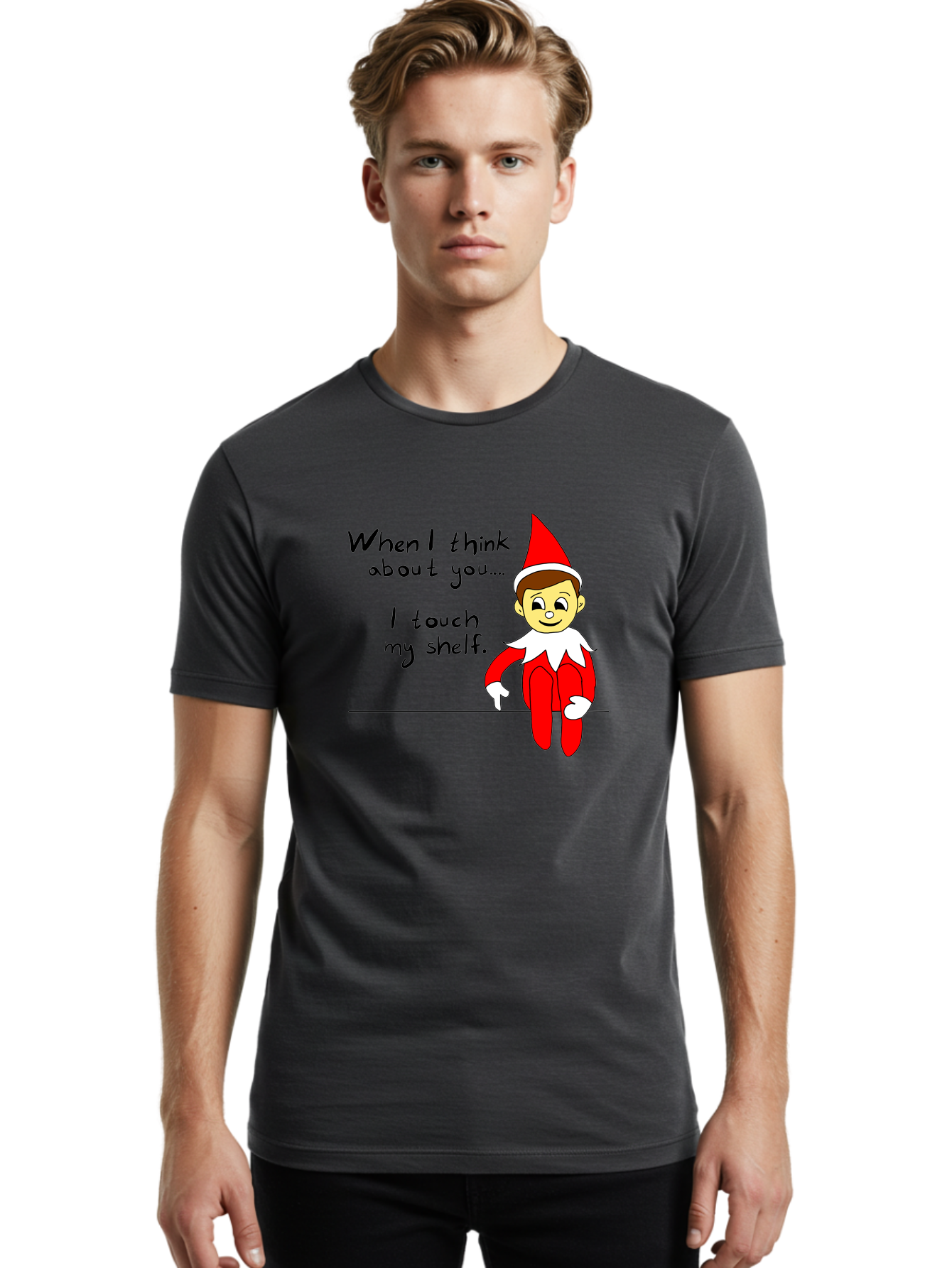 Elf-On-The-Shelf-Meme Men'S Graphic Tee, 100% Cotton, Comfortable Casual Summer Wear, Machine Washable, Elf On The Shelf, Christmas Humor, Funny Elf, Holiday Jokes, Christmas Fun, Elf Antics, Festive Humor - Aaa031