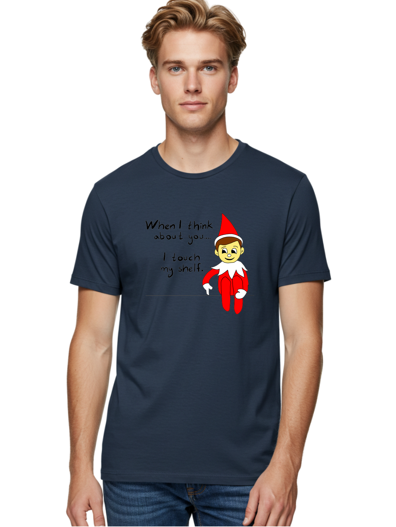 Elf-On-The-Shelf-Meme Men'S Graphic Tee, 100% Cotton, Comfortable Casual Summer Wear, Machine Washable, Elf On The Shelf, Christmas Humor, Funny Elf, Holiday Jokes, Christmas Fun, Elf Antics, Festive Humor - Aaa031