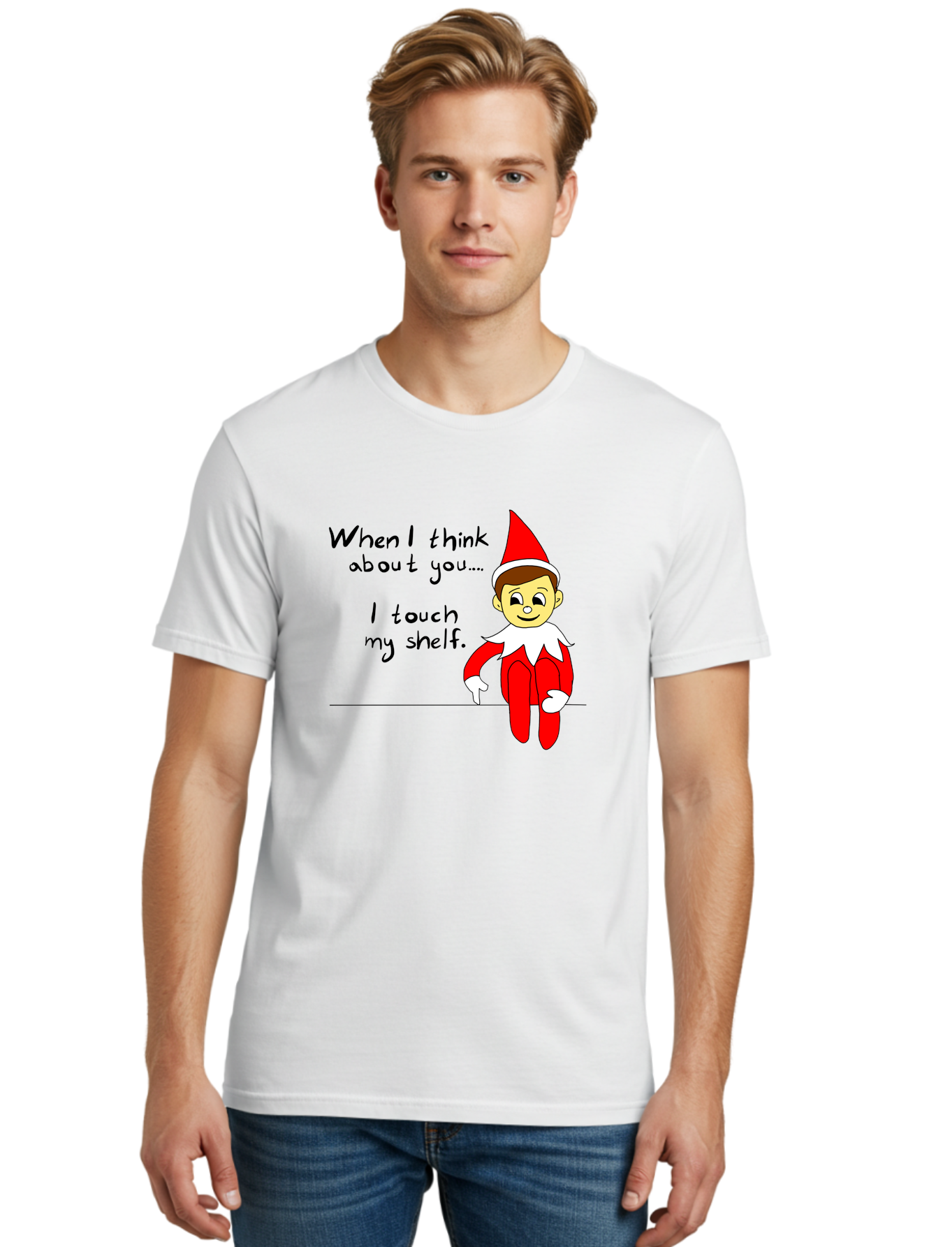 Elf-On-The-Shelf-Meme Men'S Graphic Tee, 100% Cotton, Comfortable Casual Summer Wear, Machine Washable, Elf On The Shelf, Christmas Humor, Funny Elf, Holiday Jokes, Christmas Fun, Elf Antics, Festive Humor - Aaa031