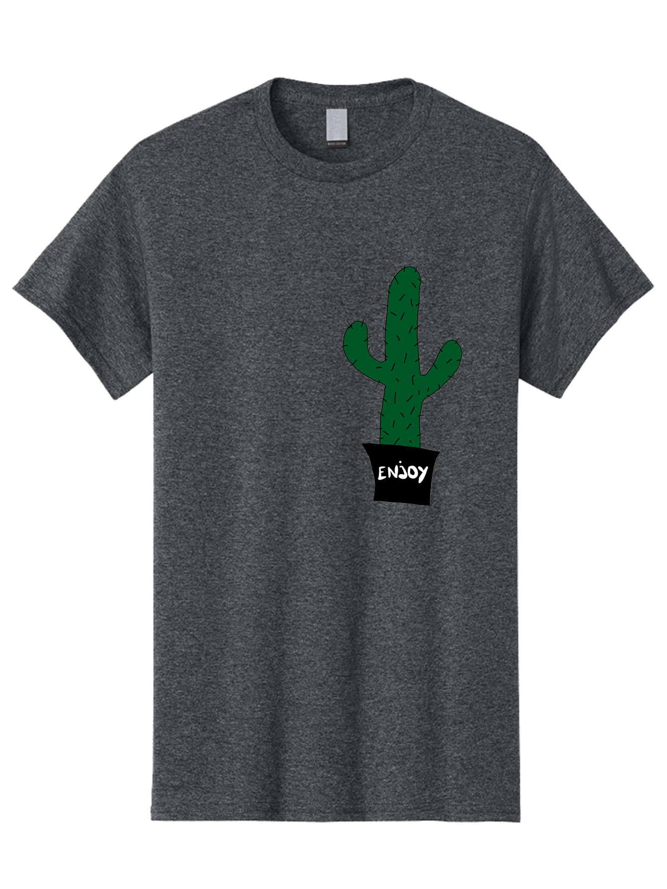 Enjoy Men'S Graphic Tee, 100% Cotton, Comfortable Casual Summer Wear, Machine Washable, Cactus In A Pot, Simple Design, Hand Drawn Illustration, Minimalistic Art, Cactus Plant, Enjoy Message, Modern Decor, Indoor Plants, Quirky Art, - Aaa033