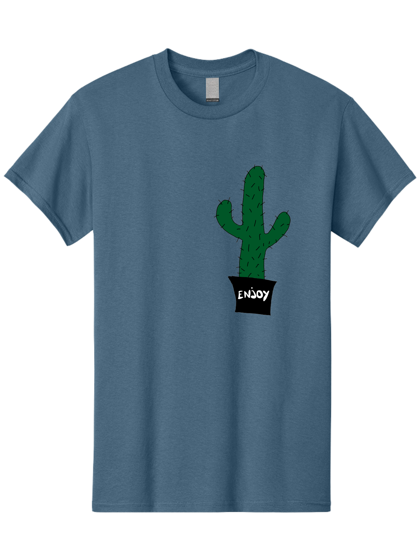Enjoy Men'S Graphic Tee, 100% Cotton, Comfortable Casual Summer Wear, Machine Washable, Cactus In A Pot, Simple Design, Hand Drawn Illustration, Minimalistic Art, Cactus Plant, Enjoy Message, Modern Decor, Indoor Plants, Quirky Art, - Aaa033