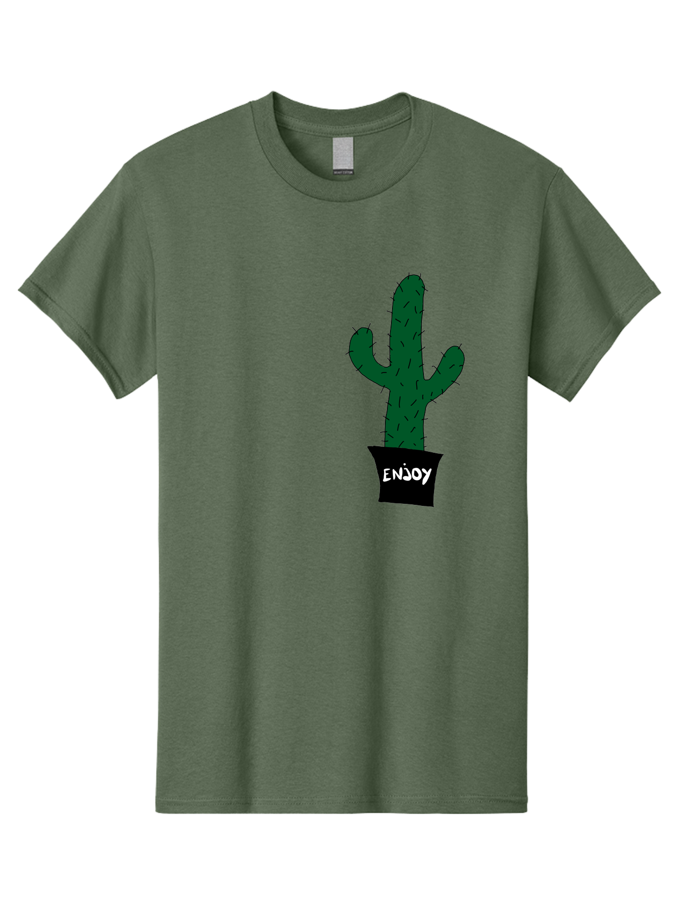 Enjoy Men'S Graphic Tee, 100% Cotton, Comfortable Casual Summer Wear, Machine Washable, Cactus In A Pot, Simple Design, Hand Drawn Illustration, Minimalistic Art, Cactus Plant, Enjoy Message, Modern Decor, Indoor Plants, Quirky Art, - Aaa033