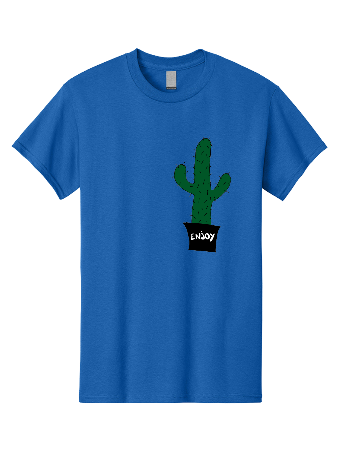 Enjoy Men'S Graphic Tee, 100% Cotton, Comfortable Casual Summer Wear, Machine Washable, Cactus In A Pot, Simple Design, Hand Drawn Illustration, Minimalistic Art, Cactus Plant, Enjoy Message, Modern Decor, Indoor Plants, Quirky Art, - Aaa033