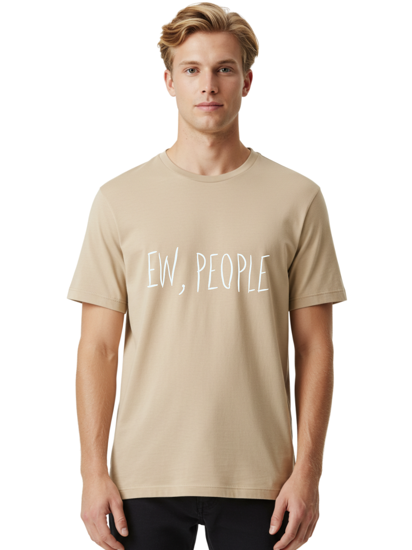 Ew-People Men'S Graphic Tee, 100% Cotton, Comfortable Casual Summer Wear, Machine Washable, Funny Quote, Witty Saying, Sassy Phrase, Relatable Humor, Playful Text, Handwriting Style, Quirky Design, Social Media Meme - Aaa034