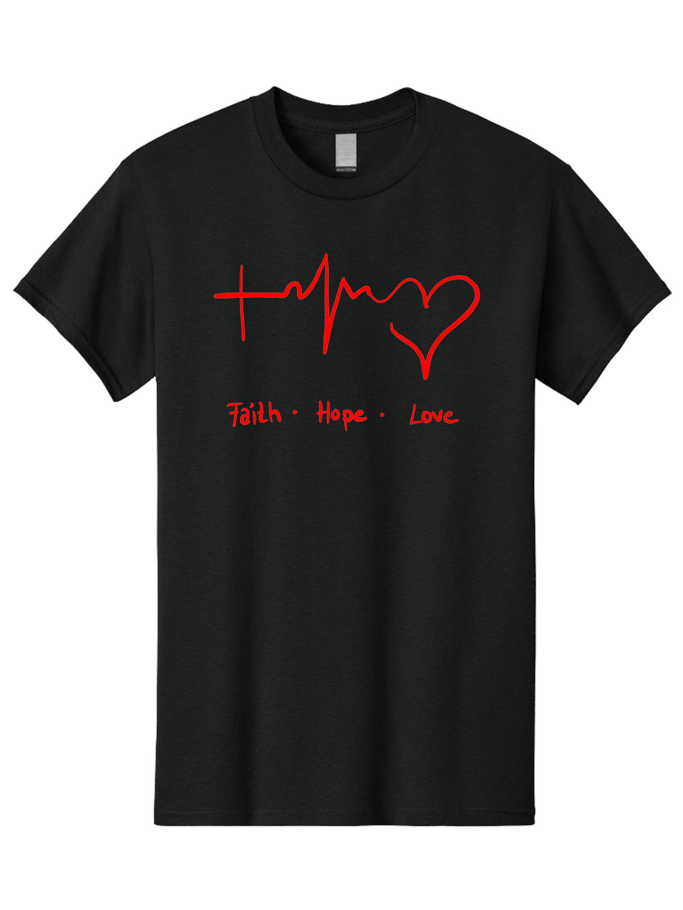 Faith-Hope-Love Men'S Graphic Tee, 100% Cotton, Comfortable Casual Summer Wear, Machine Washable, Heart Rate Monitor Forming A Heart, Faith Hope Love, Inspirational Quote, Love Symbol, Heartbeat Love, Positive Message, Heart Symbol, - Aaa035