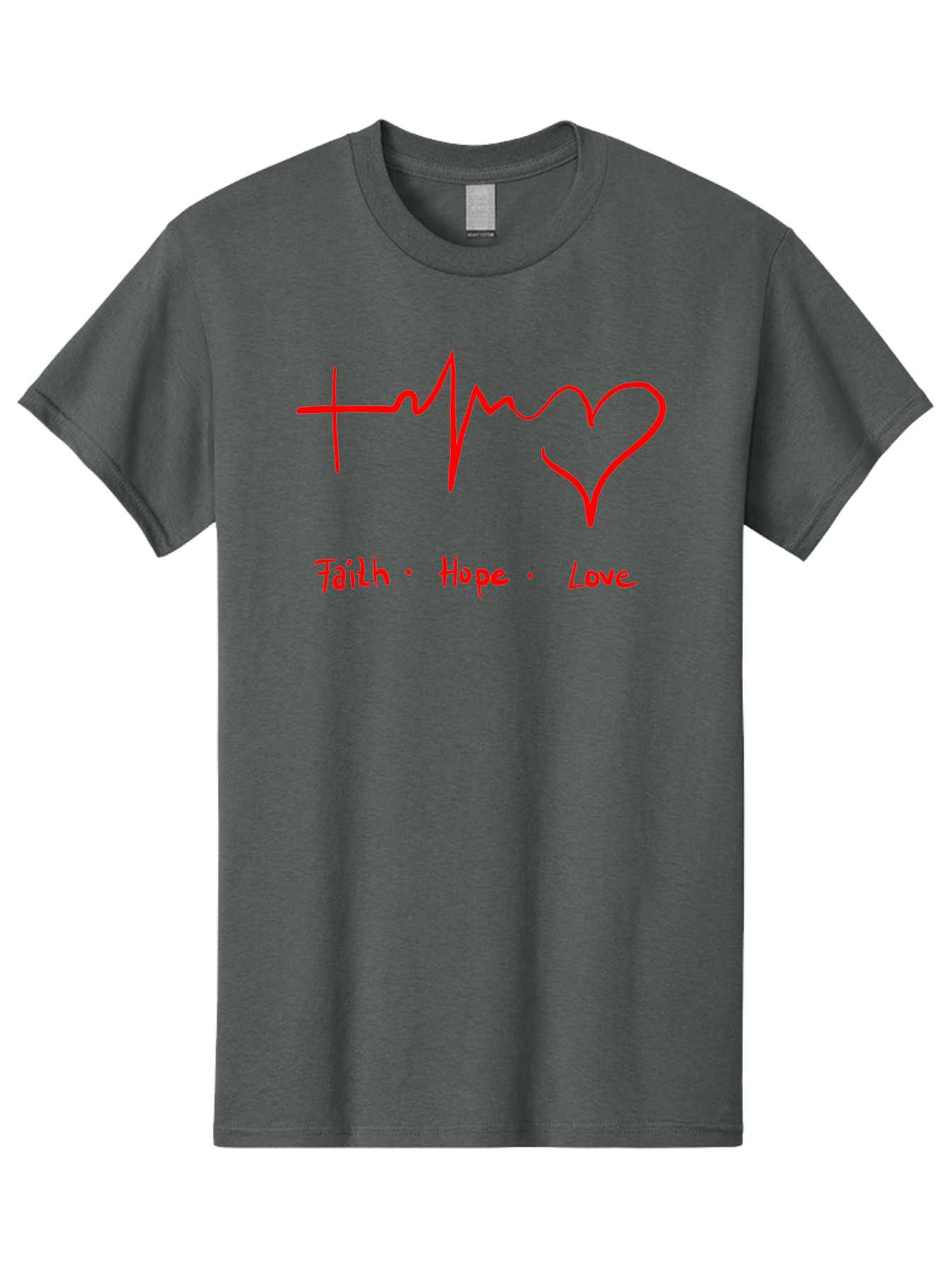 Faith-Hope-Love Men'S Graphic Tee, 100% Cotton, Comfortable Casual Summer Wear, Machine Washable, Heart Rate Monitor Forming A Heart, Faith Hope Love, Inspirational Quote, Love Symbol, Heartbeat Love, Positive Message, Heart Symbol, - Aaa035