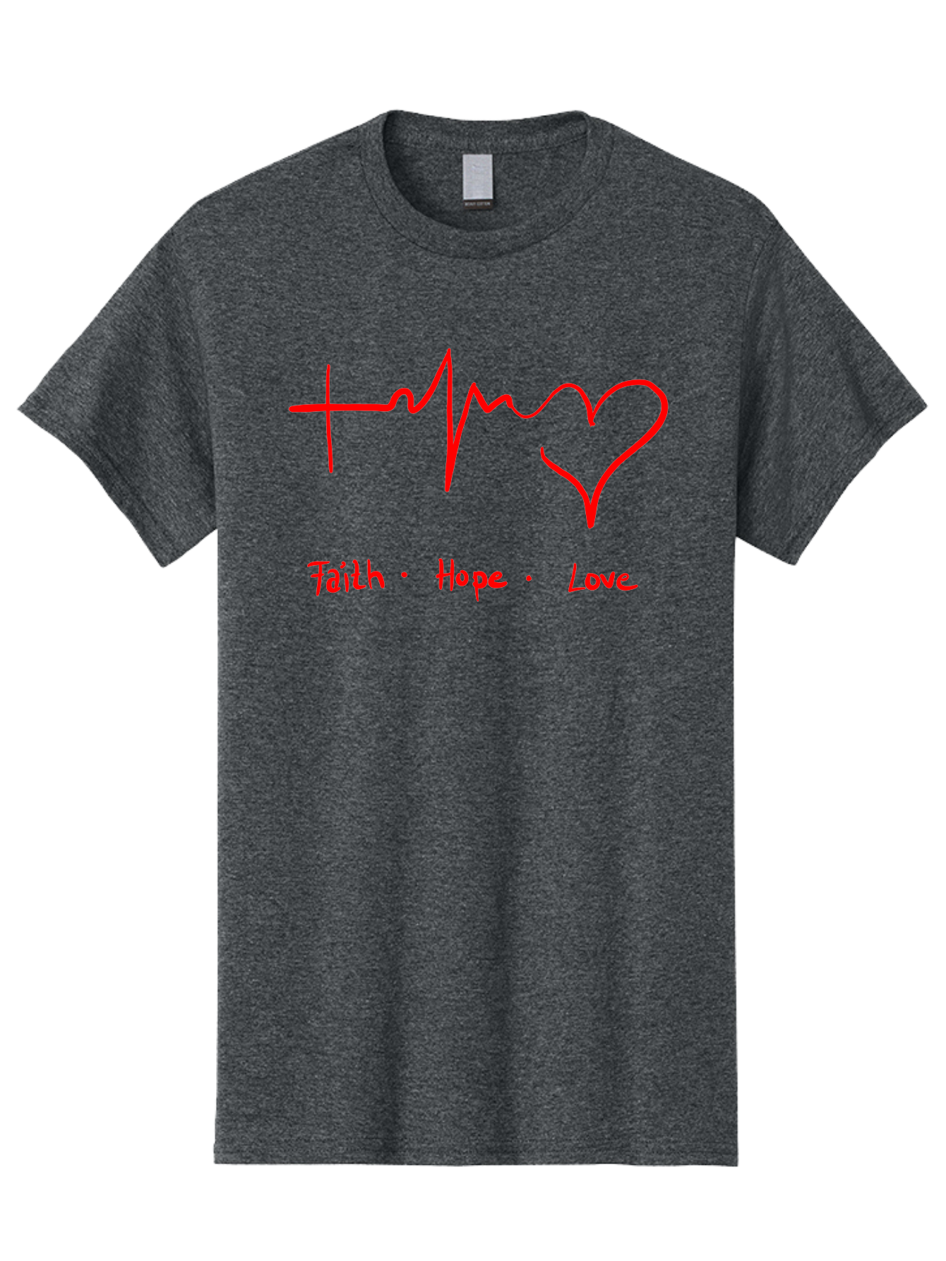 Faith-Hope-Love Men'S Graphic Tee, 100% Cotton, Comfortable Casual Summer Wear, Machine Washable, Heart Rate Monitor Forming A Heart, Faith Hope Love, Inspirational Quote, Love Symbol, Heartbeat Love, Positive Message, Heart Symbol, - Aaa035