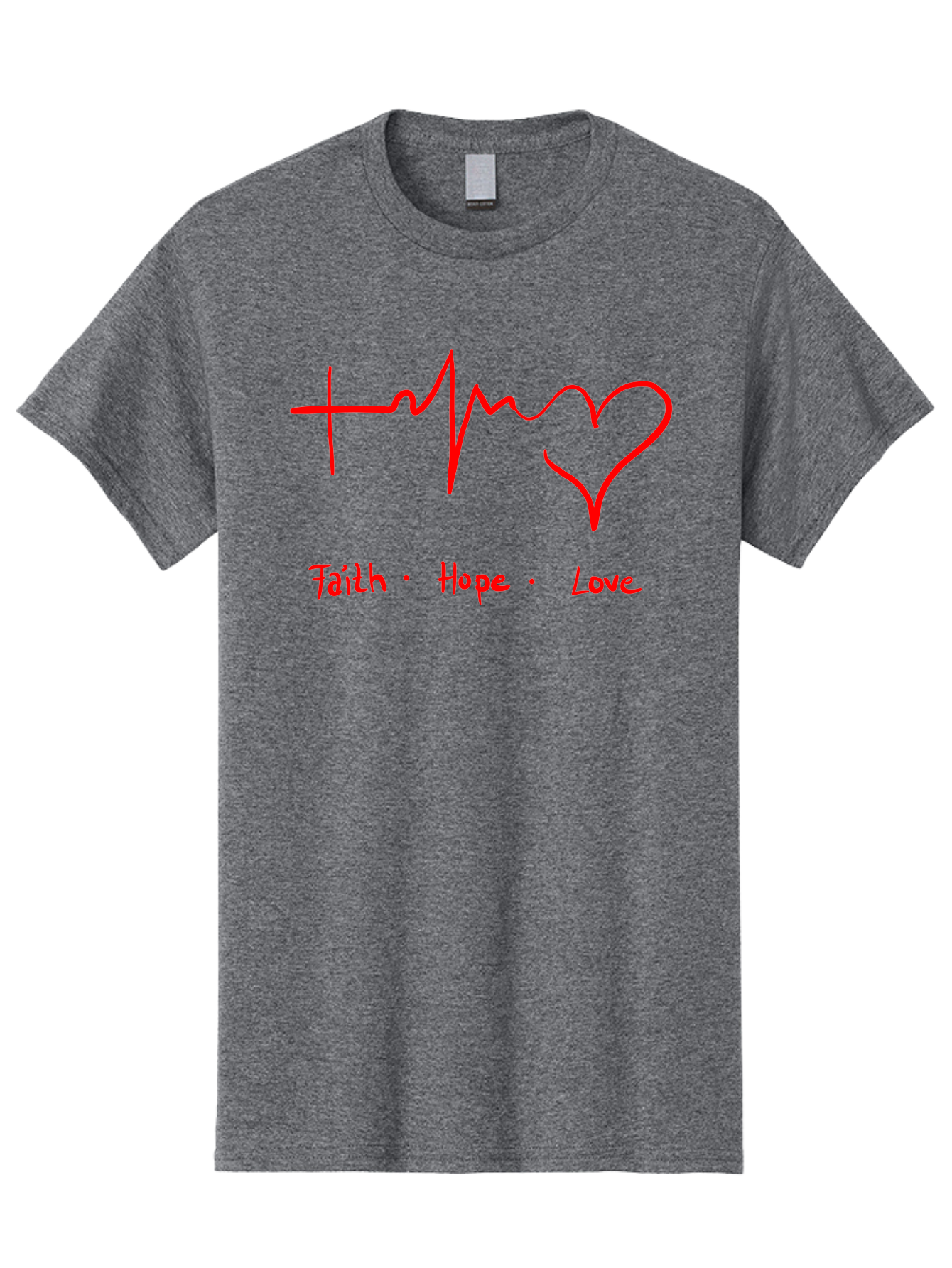 Faith-Hope-Love Men'S Graphic Tee, 100% Cotton, Comfortable Casual Summer Wear, Machine Washable, Heart Rate Monitor Forming A Heart, Faith Hope Love, Inspirational Quote, Love Symbol, Heartbeat Love, Positive Message, Heart Symbol, - Aaa035
