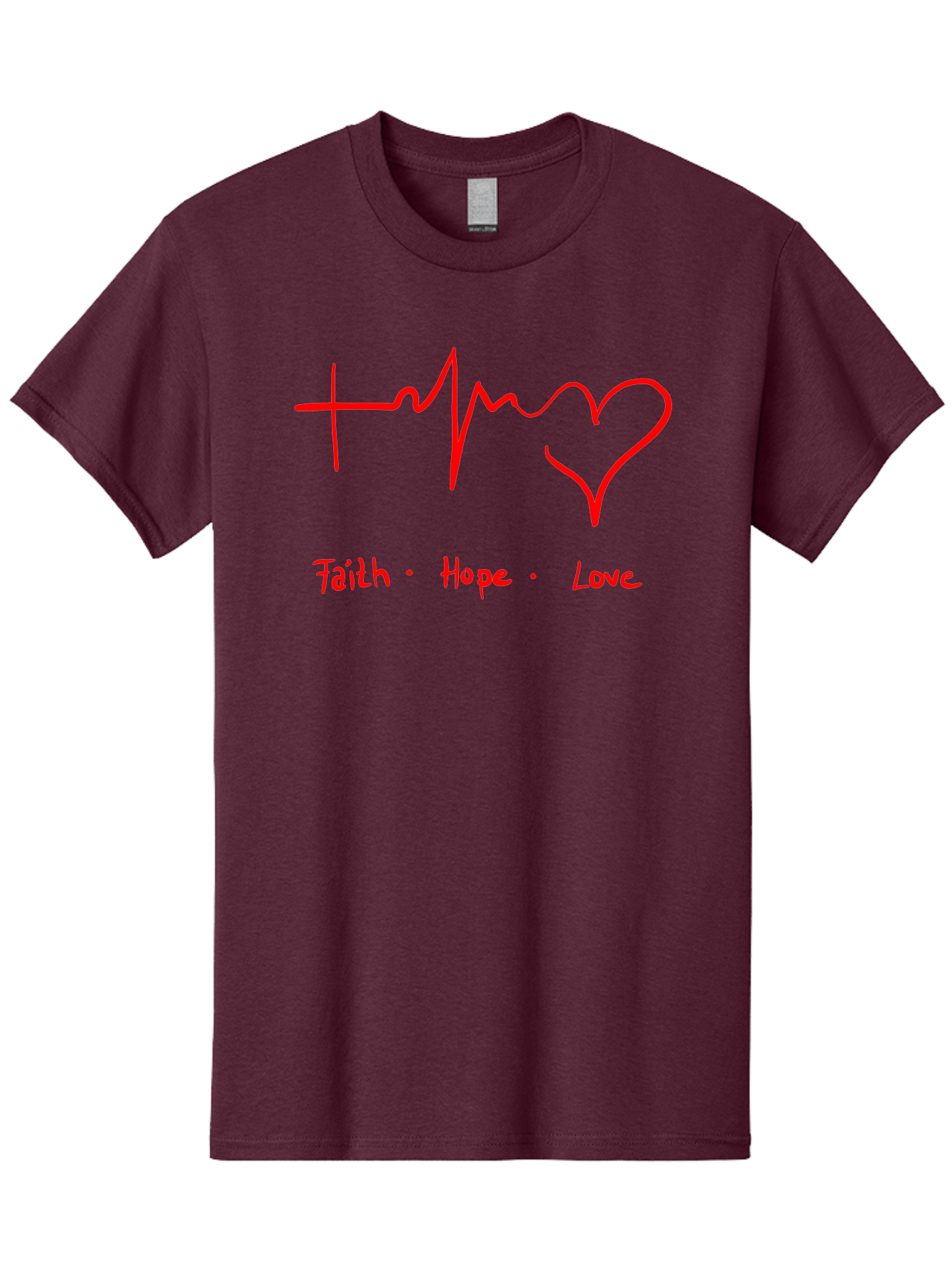 Faith-Hope-Love Men'S Graphic Tee, 100% Cotton, Comfortable Casual Summer Wear, Machine Washable, Heart Rate Monitor Forming A Heart, Faith Hope Love, Inspirational Quote, Love Symbol, Heartbeat Love, Positive Message, Heart Symbol, - Aaa035