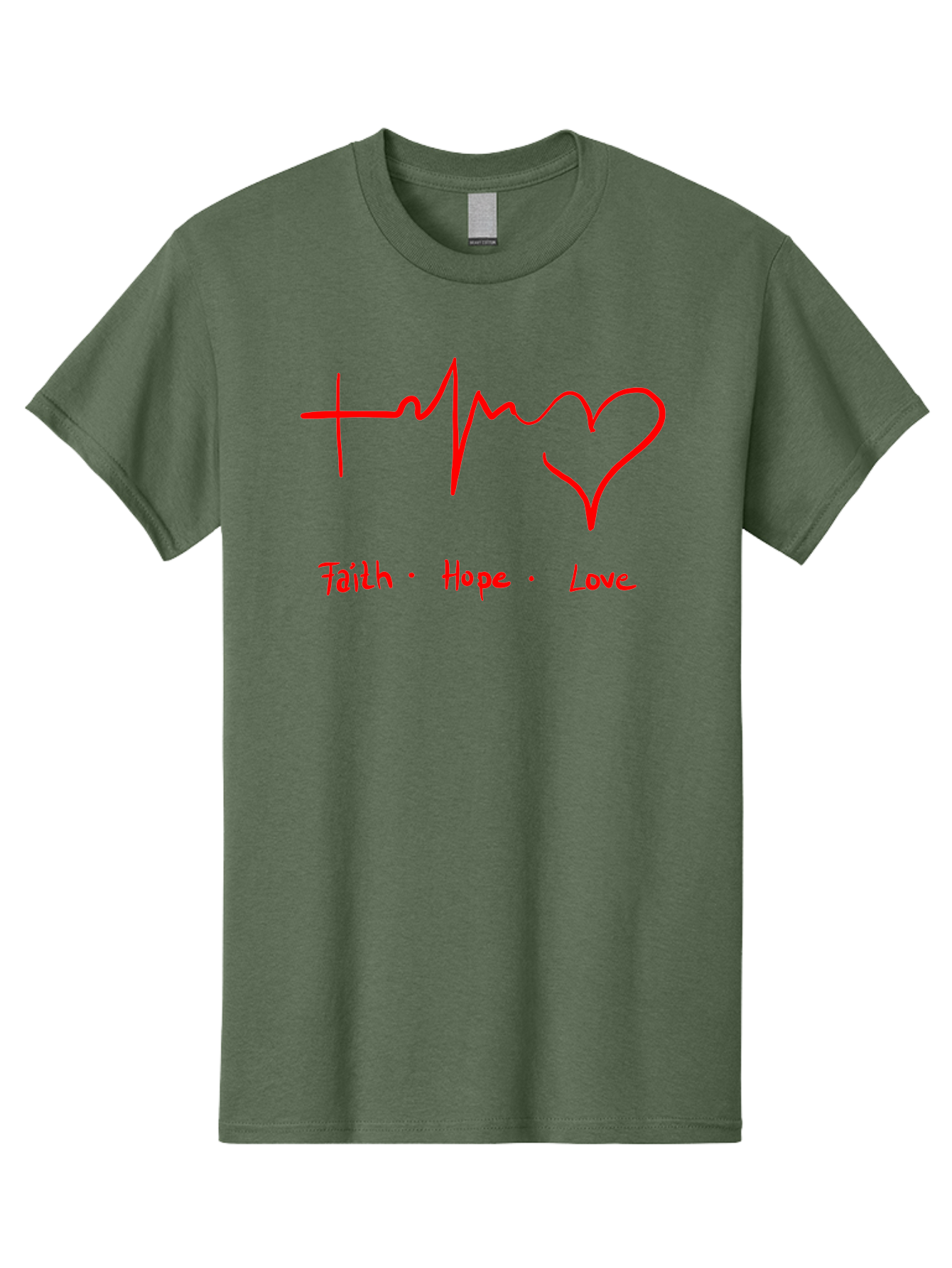Faith-Hope-Love Men'S Graphic Tee, 100% Cotton, Comfortable Casual Summer Wear, Machine Washable, Heart Rate Monitor Forming A Heart, Faith Hope Love, Inspirational Quote, Love Symbol, Heartbeat Love, Positive Message, Heart Symbol, - Aaa035