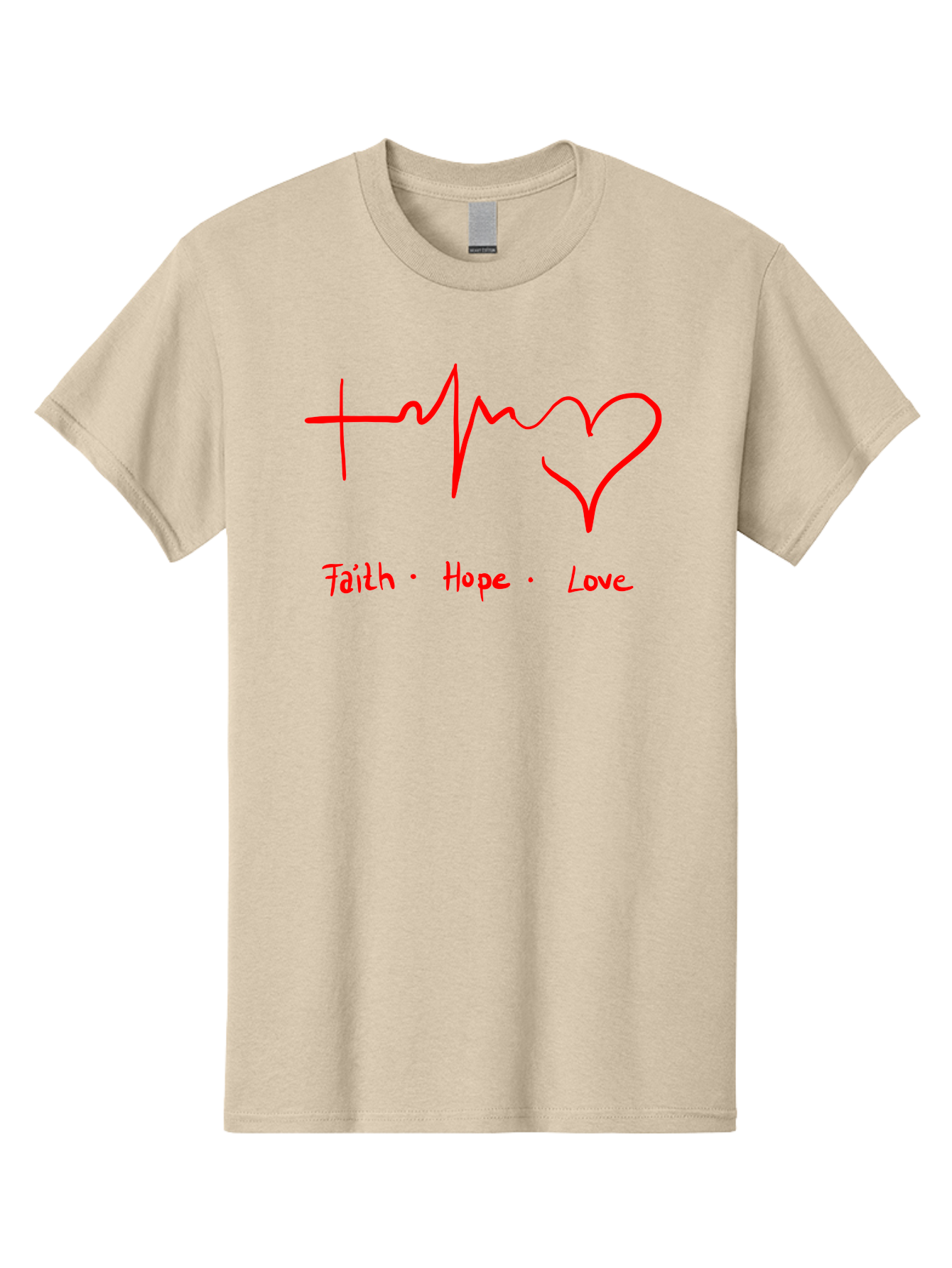 Faith-Hope-Love Men'S Graphic Tee, 100% Cotton, Comfortable Casual Summer Wear, Machine Washable, Heart Rate Monitor Forming A Heart, Faith Hope Love, Inspirational Quote, Love Symbol, Heartbeat Love, Positive Message, Heart Symbol, - Aaa035