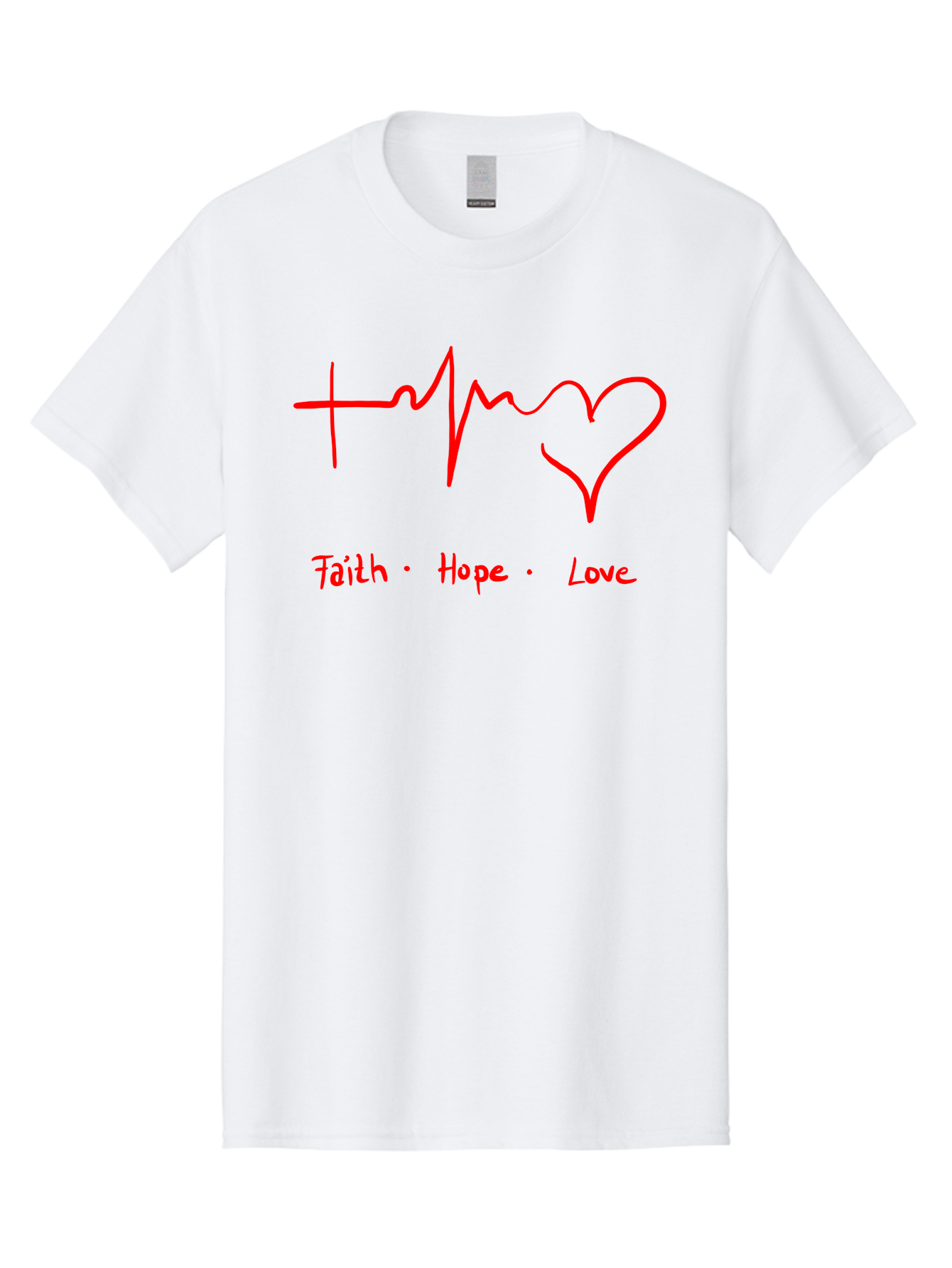 Faith-Hope-Love Men'S Graphic Tee, 100% Cotton, Comfortable Casual Summer Wear, Machine Washable, Heart Rate Monitor Forming A Heart, Faith Hope Love, Inspirational Quote, Love Symbol, Heartbeat Love, Positive Message, Heart Symbol, - Aaa035
