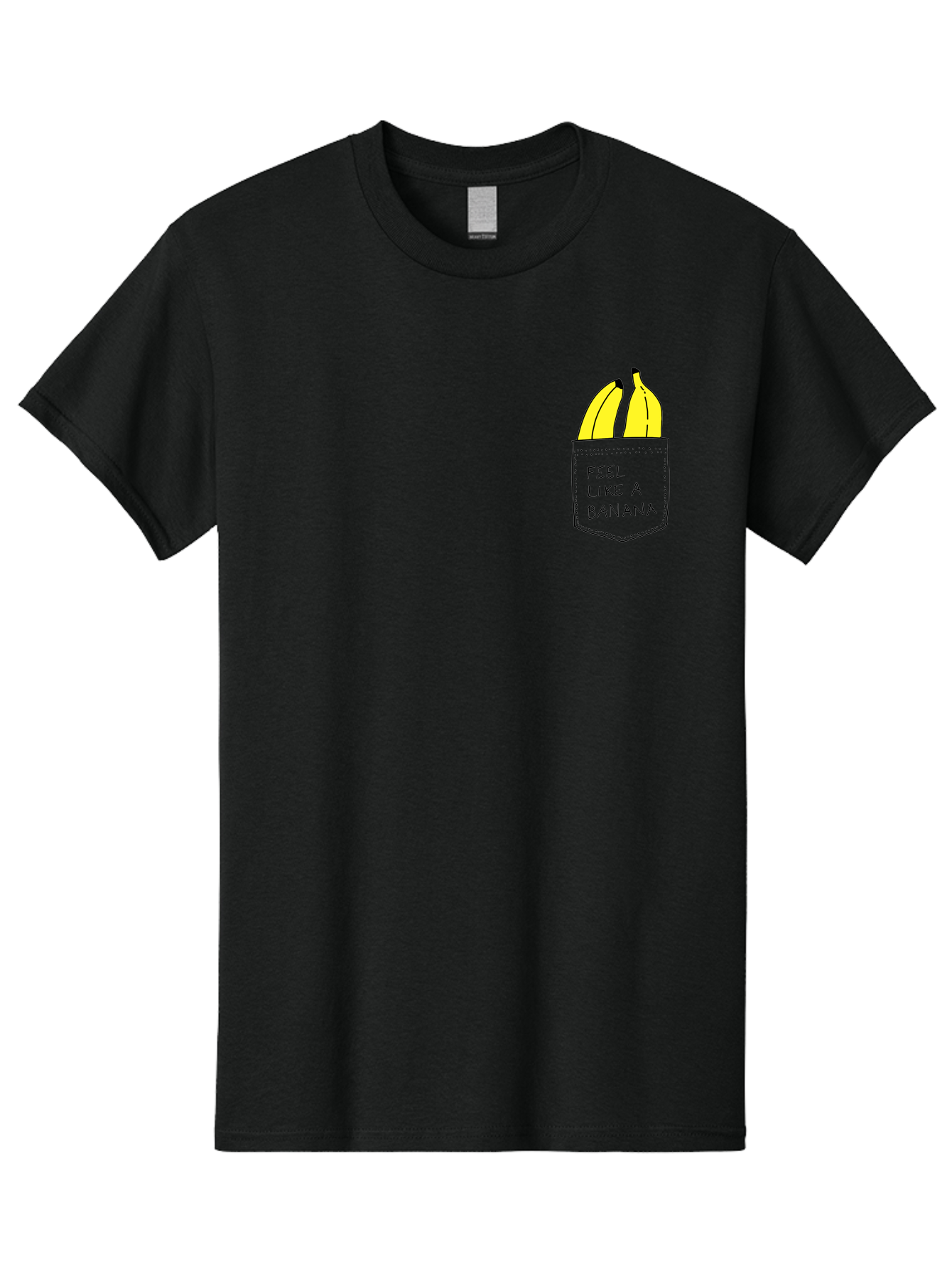 Feel-Like-A-Banana Men'S Graphic Tee, 100% Cotton, Comfortable Casual Summer Wear, Machine Washable, Yellow Bananas, Playful Illustration, Pocket With Text, Humorous Quote, Funny Design, Quirky Art, Banana Theme, Creative Typography, - Aaa036