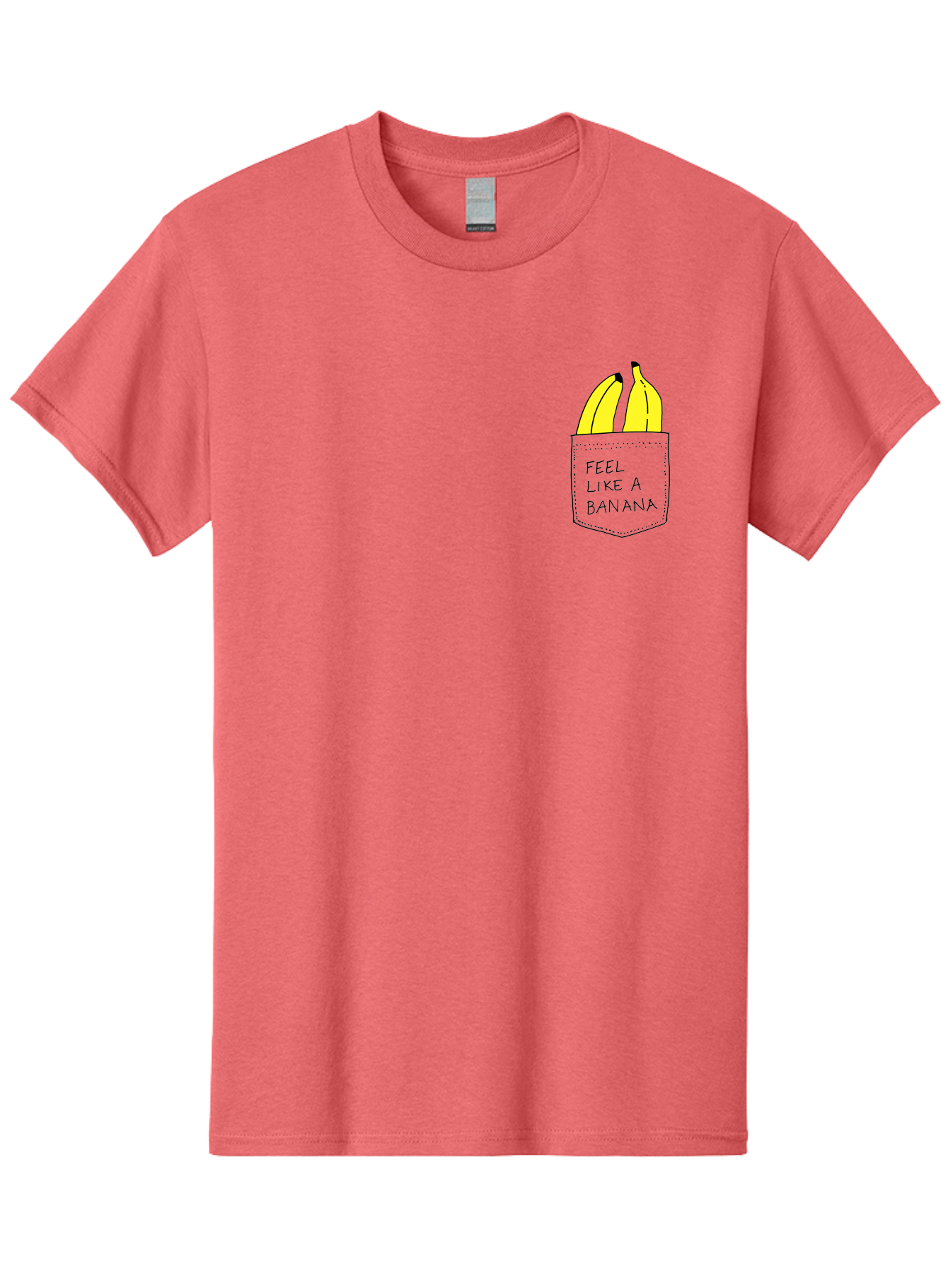 Feel-Like-A-Banana Men'S Graphic Tee, 100% Cotton, Comfortable Casual Summer Wear, Machine Washable, Yellow Bananas, Playful Illustration, Pocket With Text, Humorous Quote, Funny Design, Quirky Art, Banana Theme, Creative Typography, - Aaa036