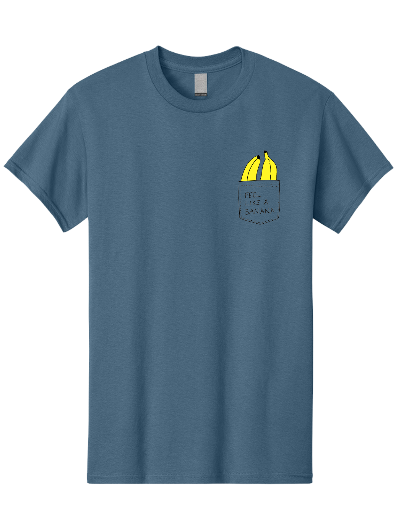 Feel-Like-A-Banana Men'S Graphic Tee, 100% Cotton, Comfortable Casual Summer Wear, Machine Washable, Yellow Bananas, Playful Illustration, Pocket With Text, Humorous Quote, Funny Design, Quirky Art, Banana Theme, Creative Typography, - Aaa036