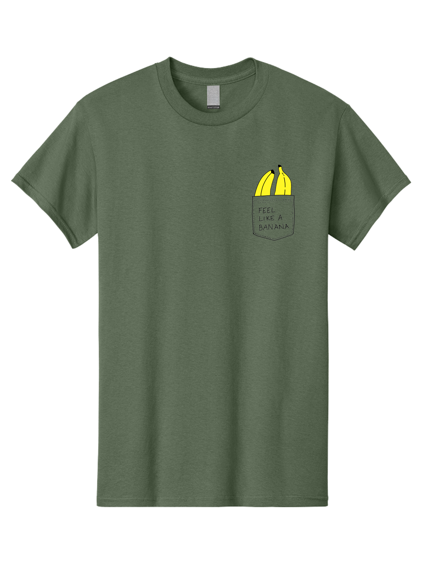 Feel-Like-A-Banana Men'S Graphic Tee, 100% Cotton, Comfortable Casual Summer Wear, Machine Washable, Yellow Bananas, Playful Illustration, Pocket With Text, Humorous Quote, Funny Design, Quirky Art, Banana Theme, Creative Typography, - Aaa036