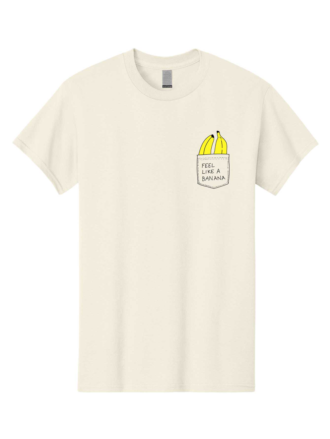 Feel-Like-A-Banana Men'S Graphic Tee, 100% Cotton, Comfortable Casual Summer Wear, Machine Washable, Yellow Bananas, Playful Illustration, Pocket With Text, Humorous Quote, Funny Design, Quirky Art, Banana Theme, Creative Typography, - Aaa036