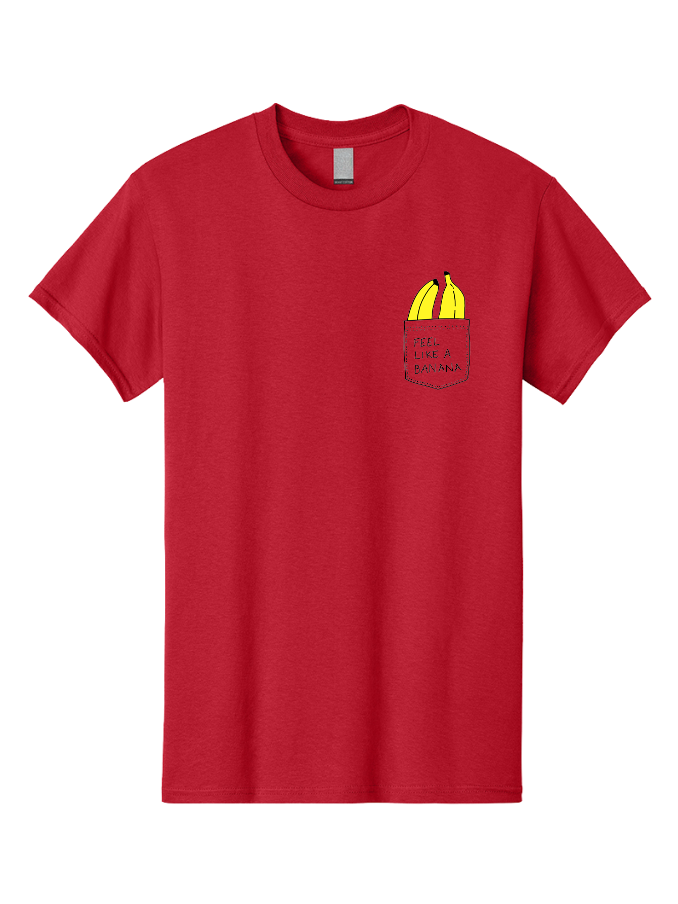 Feel-Like-A-Banana Men'S Graphic Tee, 100% Cotton, Comfortable Casual Summer Wear, Machine Washable, Yellow Bananas, Playful Illustration, Pocket With Text, Humorous Quote, Funny Design, Quirky Art, Banana Theme, Creative Typography, - Aaa036