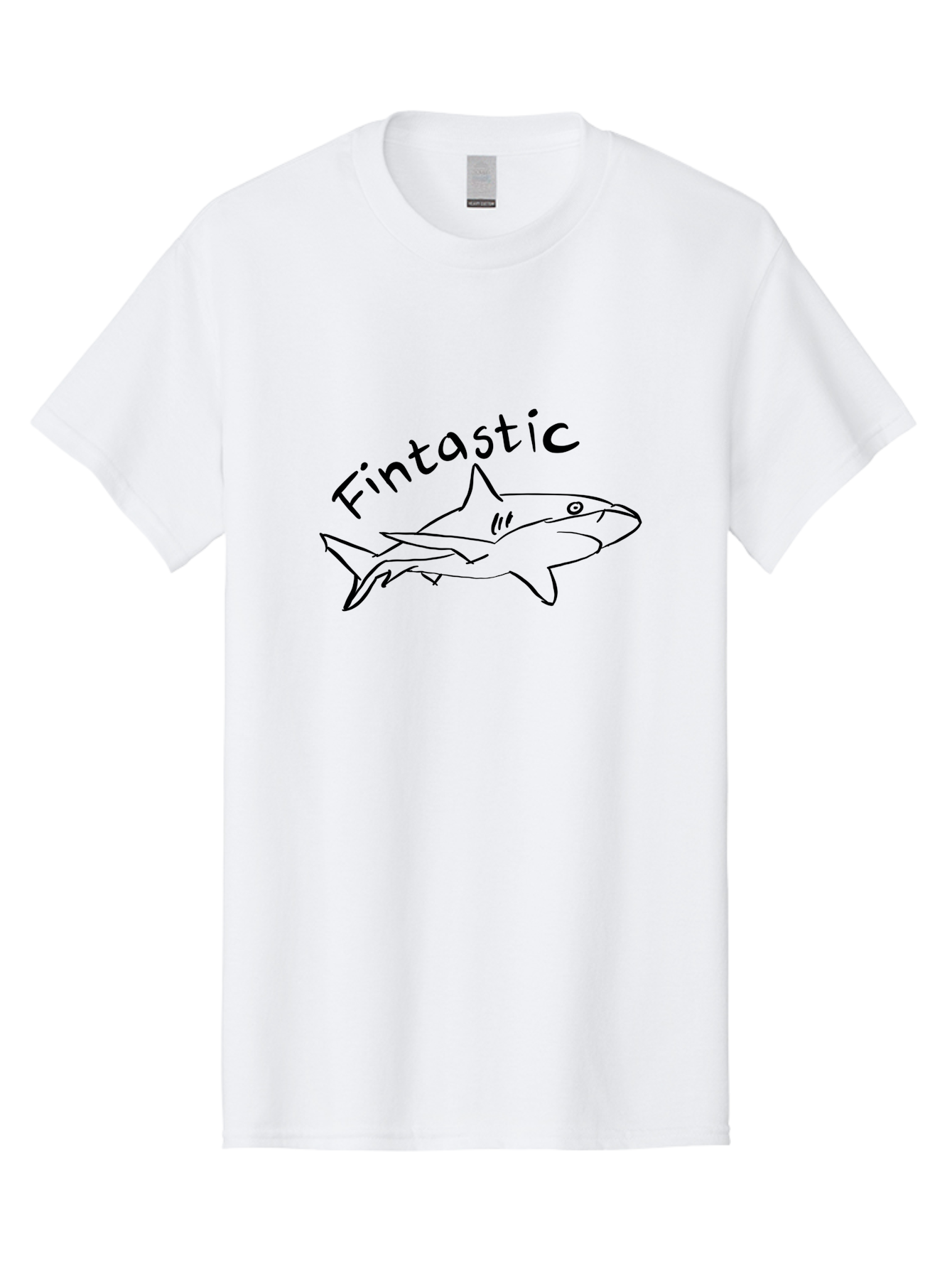 Fintastic-Shark Men'S Graphic Tee, 100% Cotton, Comfortable Casual Summer Wear, Machine Washable, Shark Graphic, Hand Drawn Illustration, Marine Life Art, Fin-Tastic Design, Ocean Creature, Cartoon Shark, Fish-Themed Graphic - Aaa038