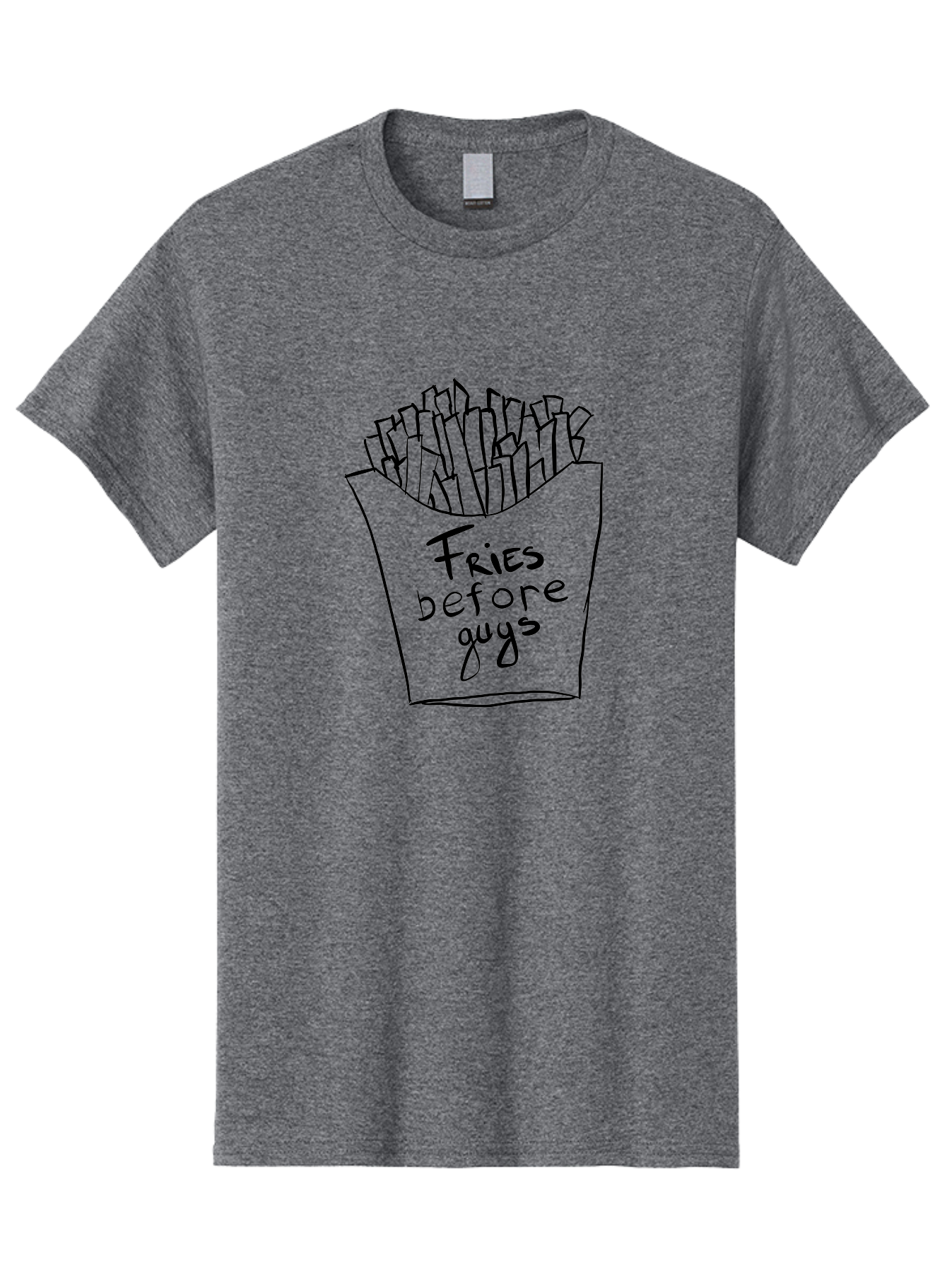 Fries-Before-Guys Men'S Graphic Tee, 100% Cotton, Comfortable Casual Summer Wear, Machine Washable, Funny Quote, French Fries, Foodie Humor, Sassy Phrase, Quirky Illustration, Hand-Drawn, Witty Saying, Fries Before Guys - Aaa040