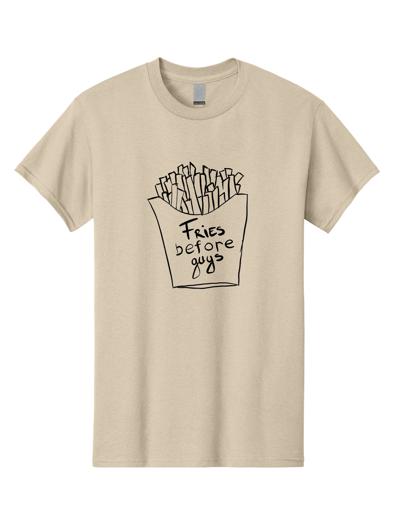Fries-Before-Guys Men'S Graphic Tee, 100% Cotton, Comfortable Casual Summer Wear, Machine Washable, Funny Quote, French Fries, Foodie Humor, Sassy Phrase, Quirky Illustration, Hand-Drawn, Witty Saying, Fries Before Guys - Aaa040