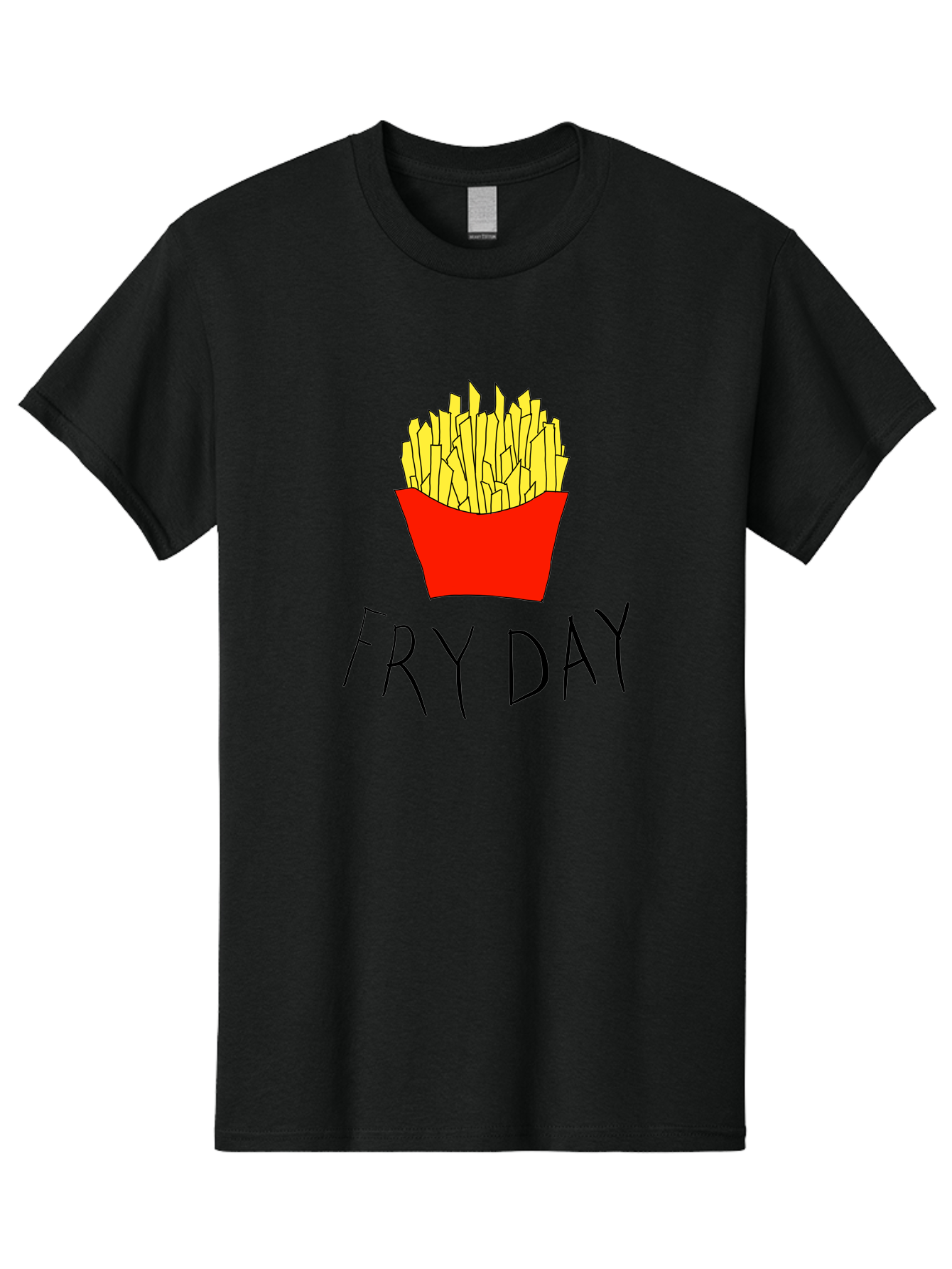 Fry-Day Men'S Graphic Tee, 100% Cotton, Comfortable Casual Summer Wear, Machine Washable, French Fries, Red Container, Yellow Fries, Cartoon Style, Playful Graphics, Food Illustration, Restaurant Promotion - Aaa041