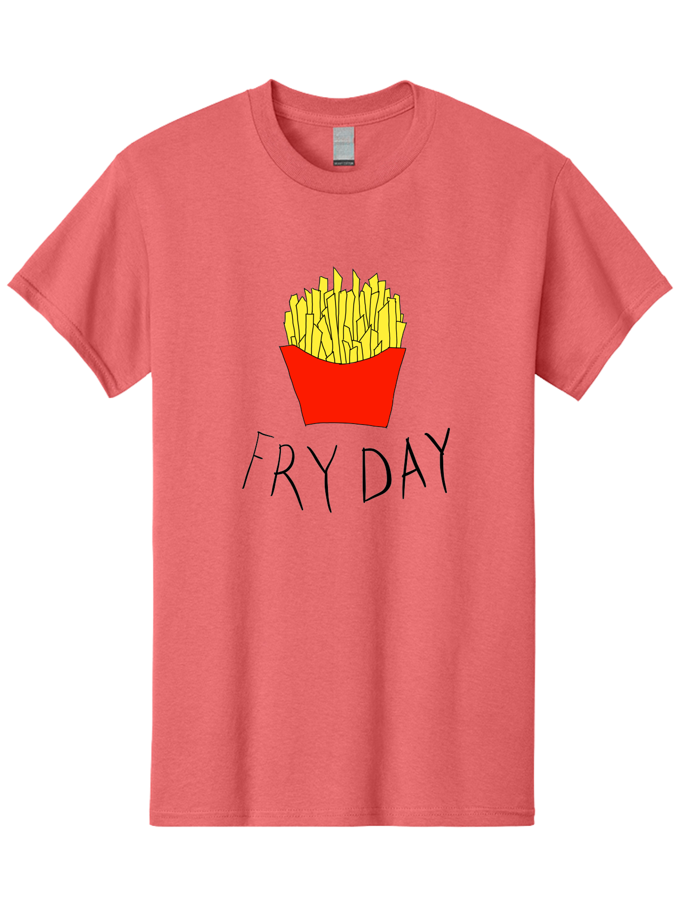 Fry-Day Men'S Graphic Tee, 100% Cotton, Comfortable Casual Summer Wear, Machine Washable, French Fries, Red Container, Yellow Fries, Cartoon Style, Playful Graphics, Food Illustration, Restaurant Promotion - Aaa041