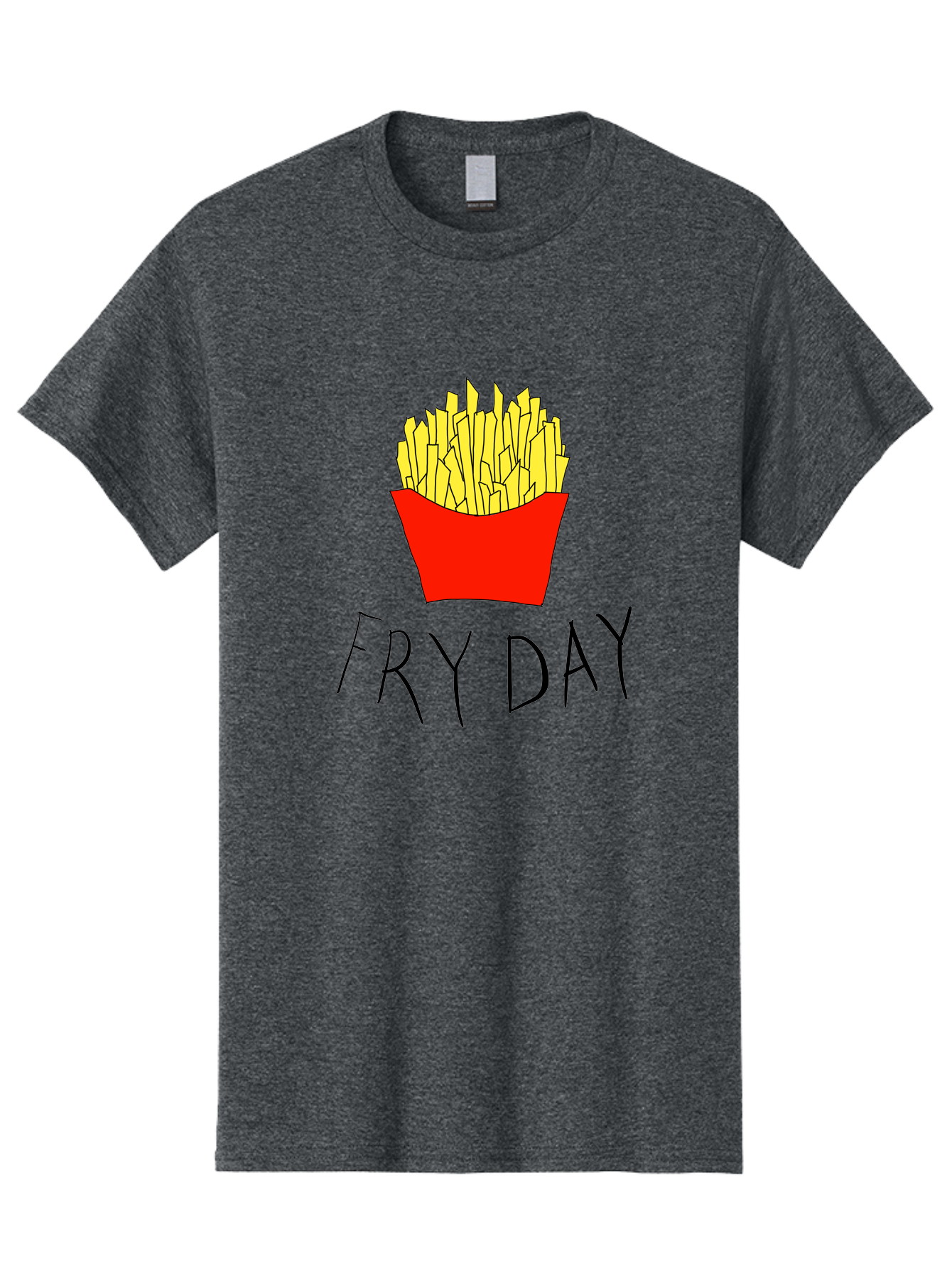 Fry-Day Men'S Graphic Tee, 100% Cotton, Comfortable Casual Summer Wear, Machine Washable, French Fries, Red Container, Yellow Fries, Cartoon Style, Playful Graphics, Food Illustration, Restaurant Promotion - Aaa041