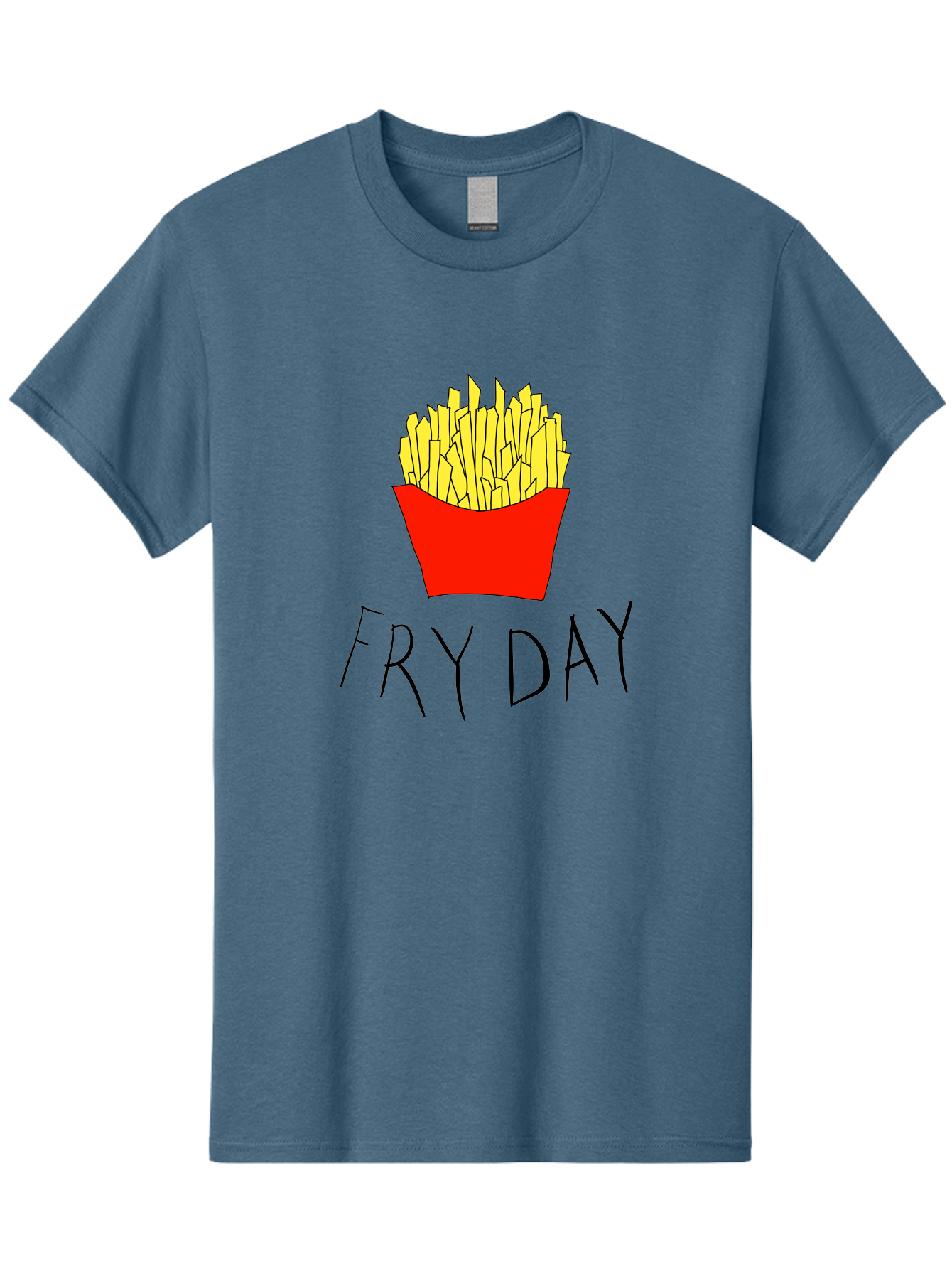 Fry-Day Men'S Graphic Tee, 100% Cotton, Comfortable Casual Summer Wear, Machine Washable, French Fries, Red Container, Yellow Fries, Cartoon Style, Playful Graphics, Food Illustration, Restaurant Promotion - Aaa041